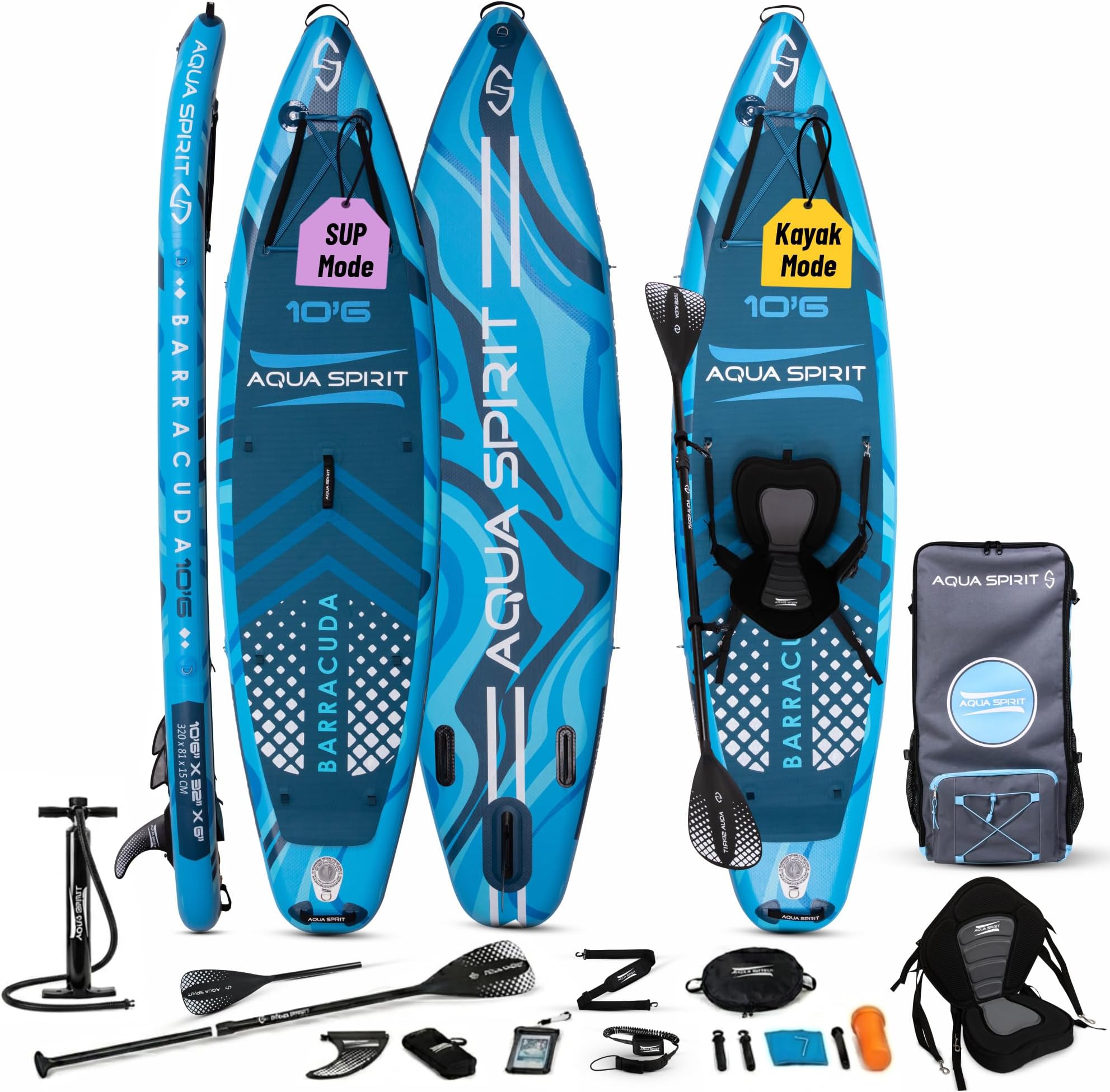 Barracuda ISUP/Kayak Inflatable Stand Up Paddle Board 2025 | 10'6x32โx6โ | Complete Conversion Kit with Paddle, Backpack and more accessories | Adult Beginner/Expert