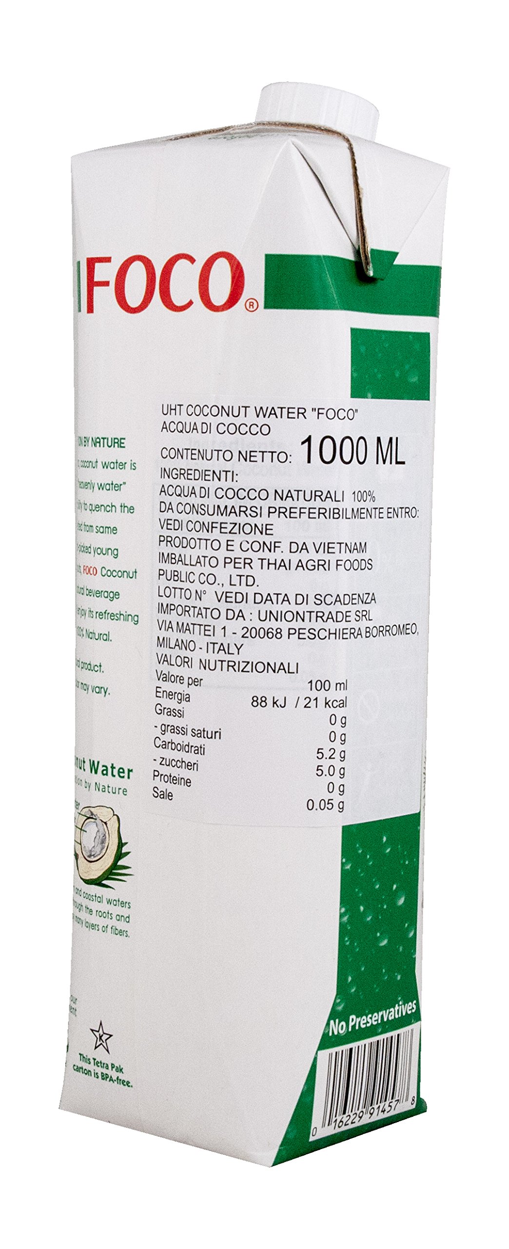 Foco Agua De Coco Foco, Bebida Exótica De Moda, Refrescante Que Calma La Sed, Bebida Deportiva, Baja En Calorías, 100 % Vegana 1010 g