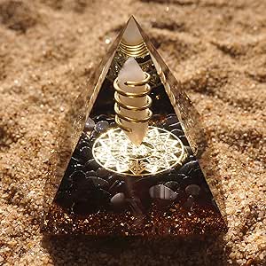 Rosenquarz-Säule mit Obsidian-Kristallbasis Orgonit-Pyramide EMF-Schutz und Heilsteine Chakra-Orgone