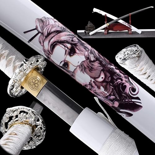 Katana japonesa T10 hecha a mano de belleza blanca de espiga completa hecha a mano, espada samurái real templada, Katana de borde afilado