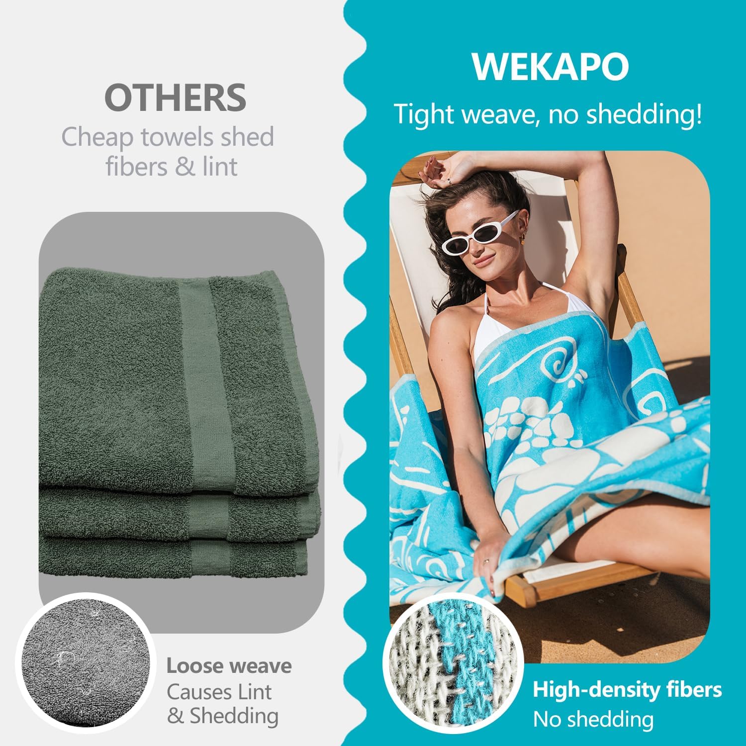 WEKAPO Turkish Beach Towel 39"x71" Oversized, 100% Cotton, Ultra Absorbent & Sand Resistant, Extra Large Beach Towel, Perfect for Beach, Bathroom, Pool, Travel (Turquoise Sea Turtle)