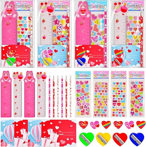 Recuerdos del día de San Valentín para niños, paquete de 28 artículos de papelería surtidos para el día de San Valentín, regalos escolares de San