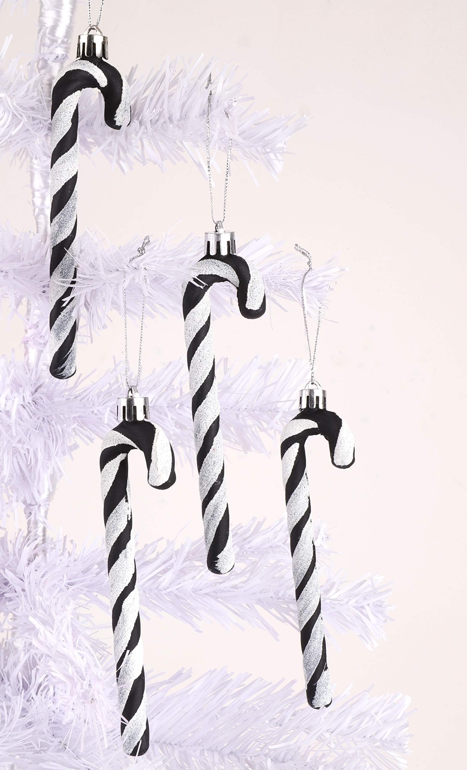 Christmas Concepts Pack of 6-13cm Glitter Candy Cane Christmas Tree Decorations (Black & White)