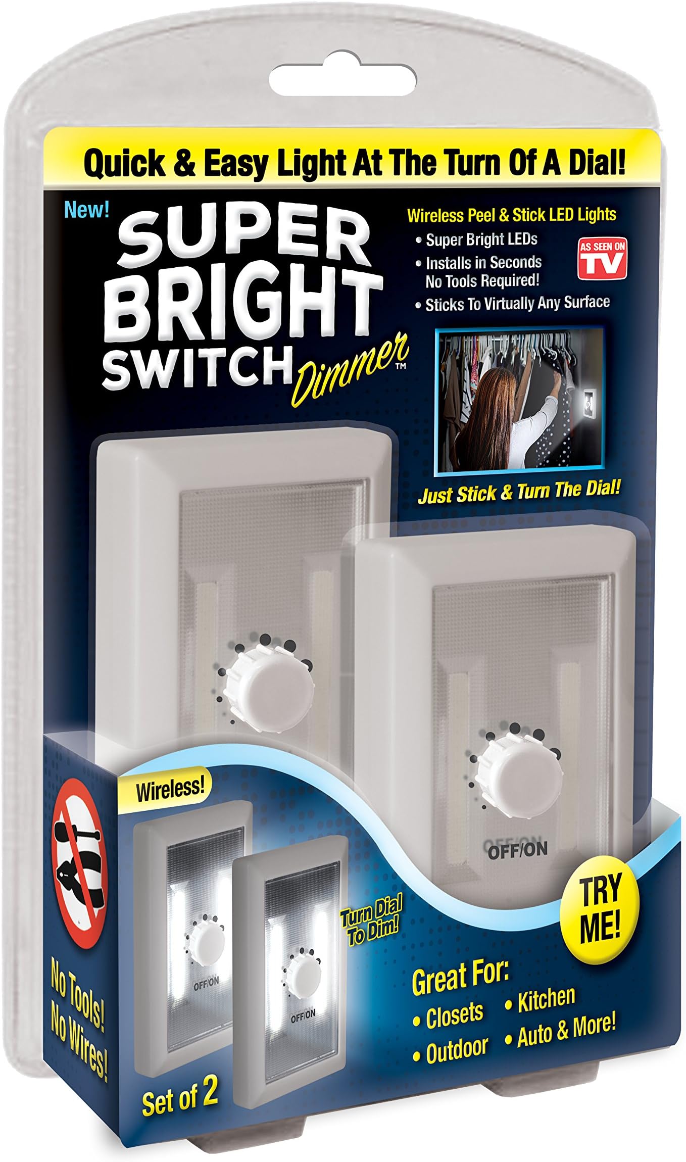Super Bright Switch Dimmer: Wireless Peel and Stick LED Lights - Tap Light, Touch, Night, Utility, Battery Operated, Under Cabinet, Shed, Kitchen, Garage, Basement