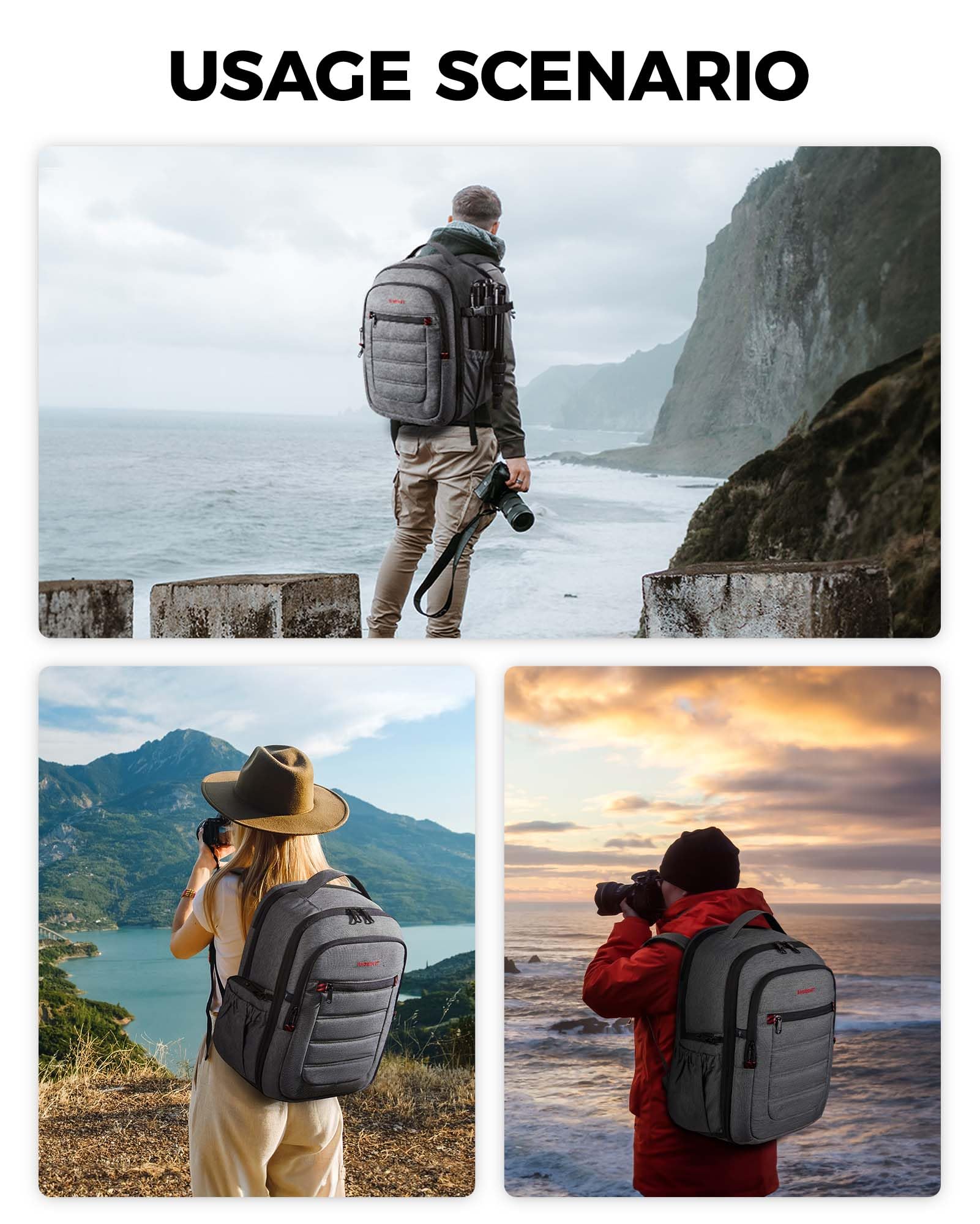 bagsmart Mochila de cámara ampliable DSLR SLR para fotógrafos, mochila de viaje para fotografía impermeable con compartimento para portátil de 15,6 pulgadas y soporte para trípode