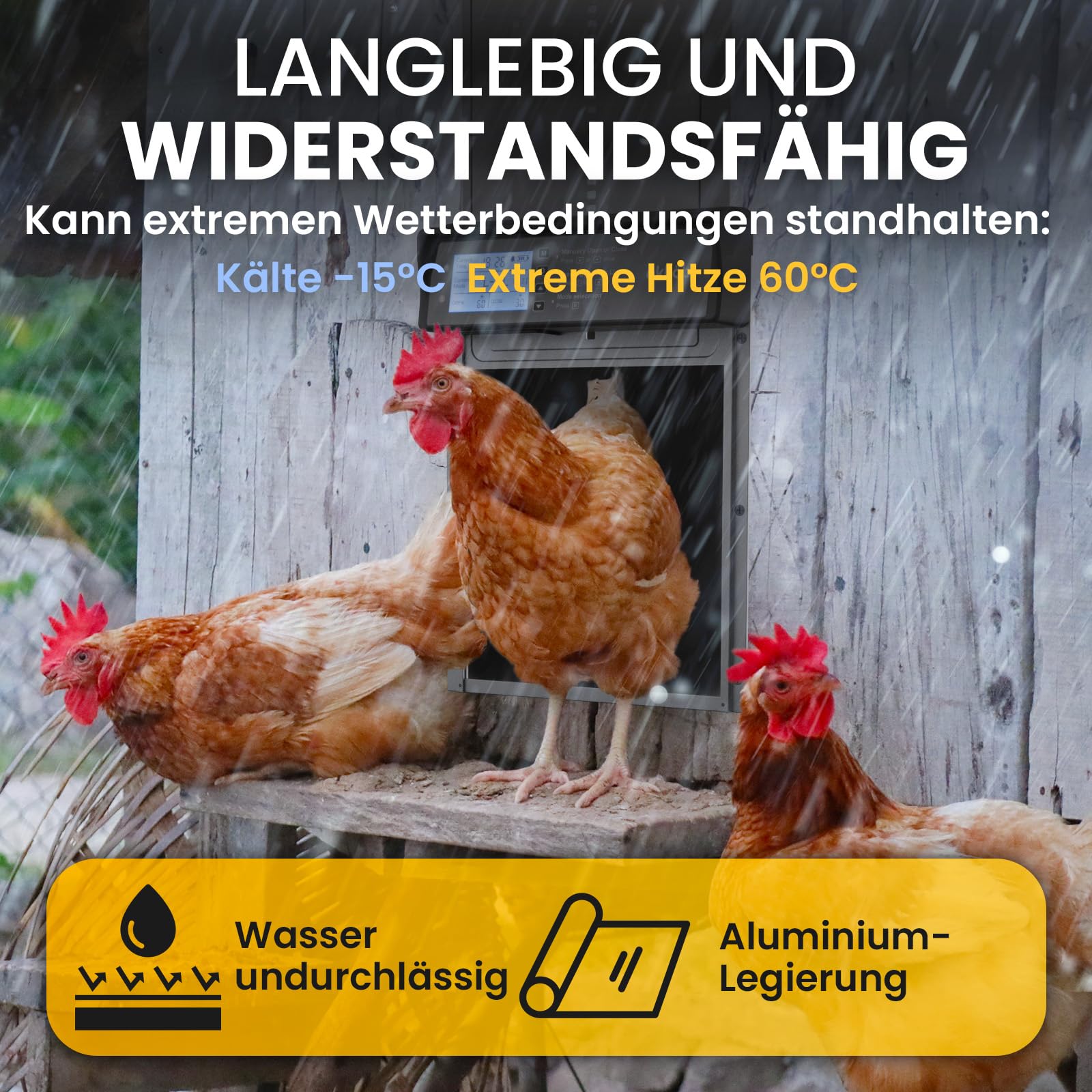 Okkobi Hühnerklappe Automatisch Solar - LCD Display - Automatische hühnerklappe mit Fernbedienung, Lichtsensor & Timer - Sicherheit & Seelenfrieden: Sicherheitsmechanismus - 5 Jahre Schutz
