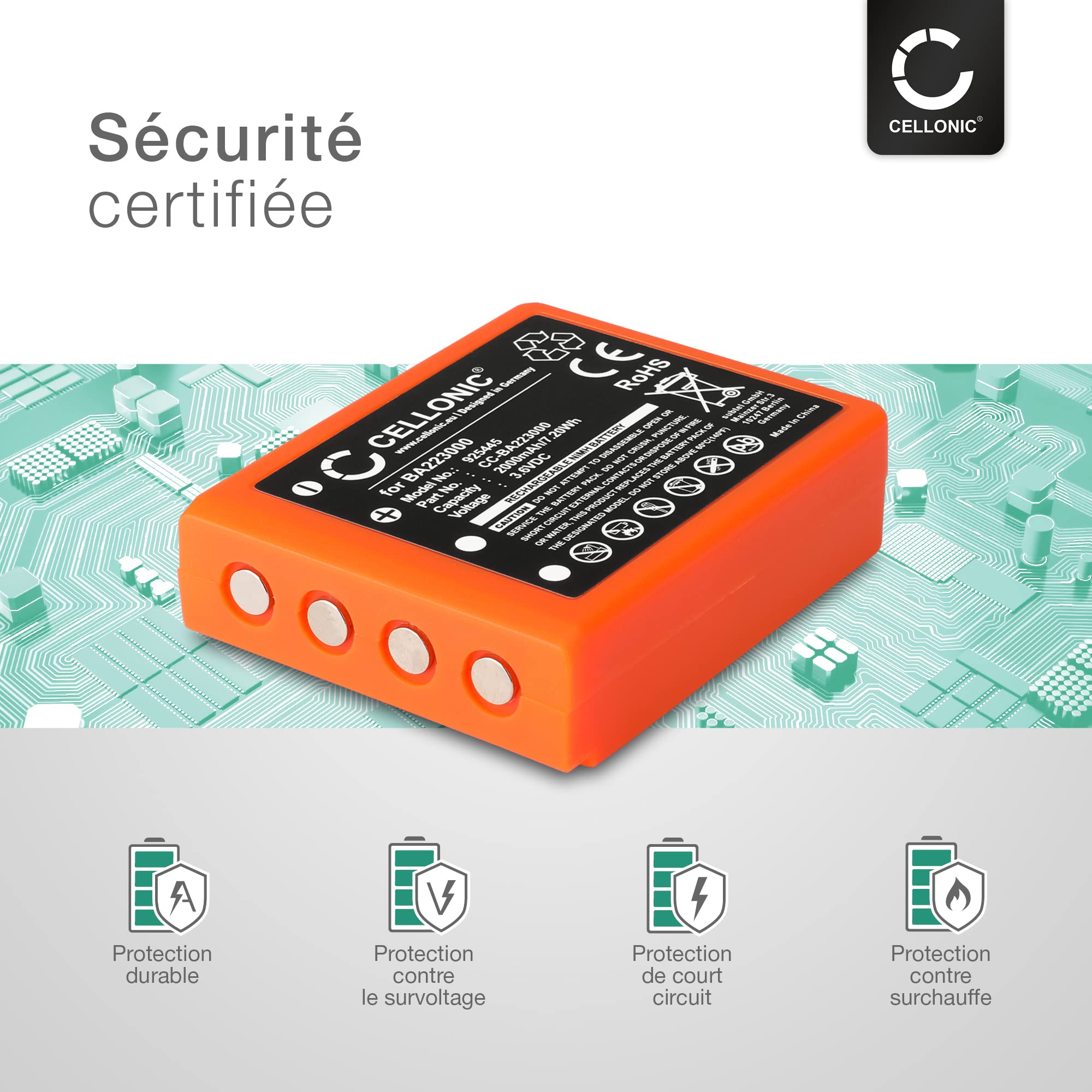 CELLONIC 2X Batterie Compatible avec HBC Radiomatic Keynote, Linus 4 | 2x, (2000mAh, 3.6V, NiMH), Télécommande Batterie pour HBC Radiomatic BA223000, Quadrix, Micron 6, Patrol D, Micron 5, Linus 4
