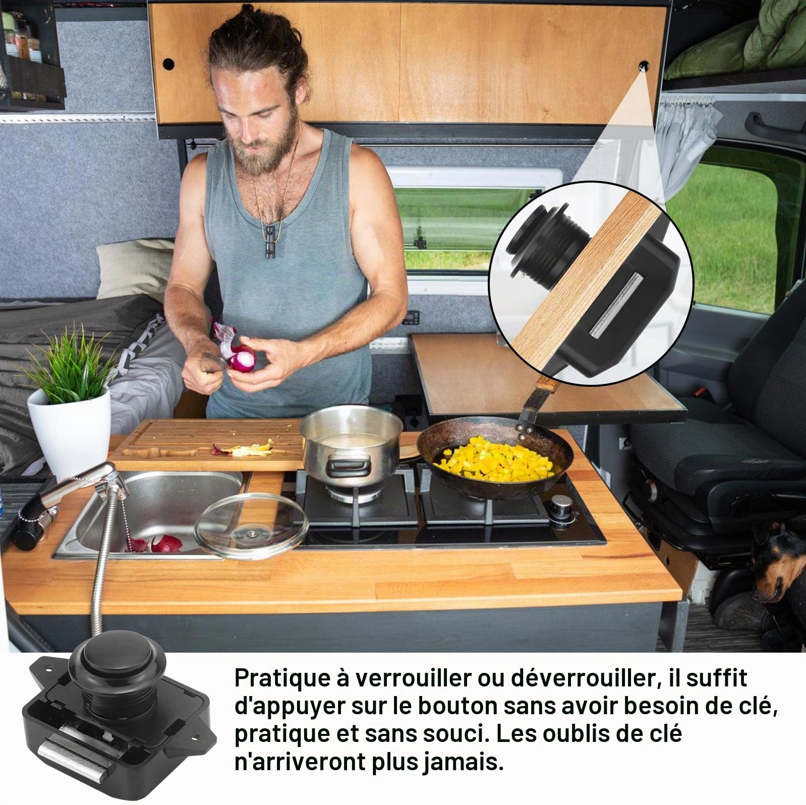 Lot de 10 serrures et porte à bouton poussoir pour camping-car, grand cabinet Catch Serrure de porte d'armoire noir