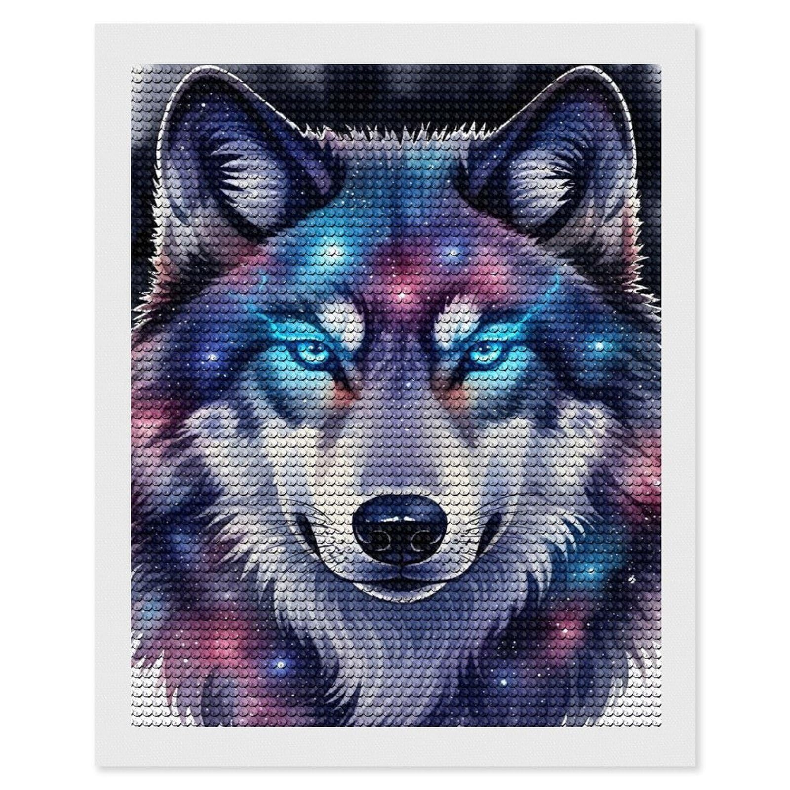 Junmoney Cosmic Wolf Portrait DIY Diamond Art Canvas Kit 16"x20", Pleasing Wall Art Project, Easy Handmade Project, Living Room Decor