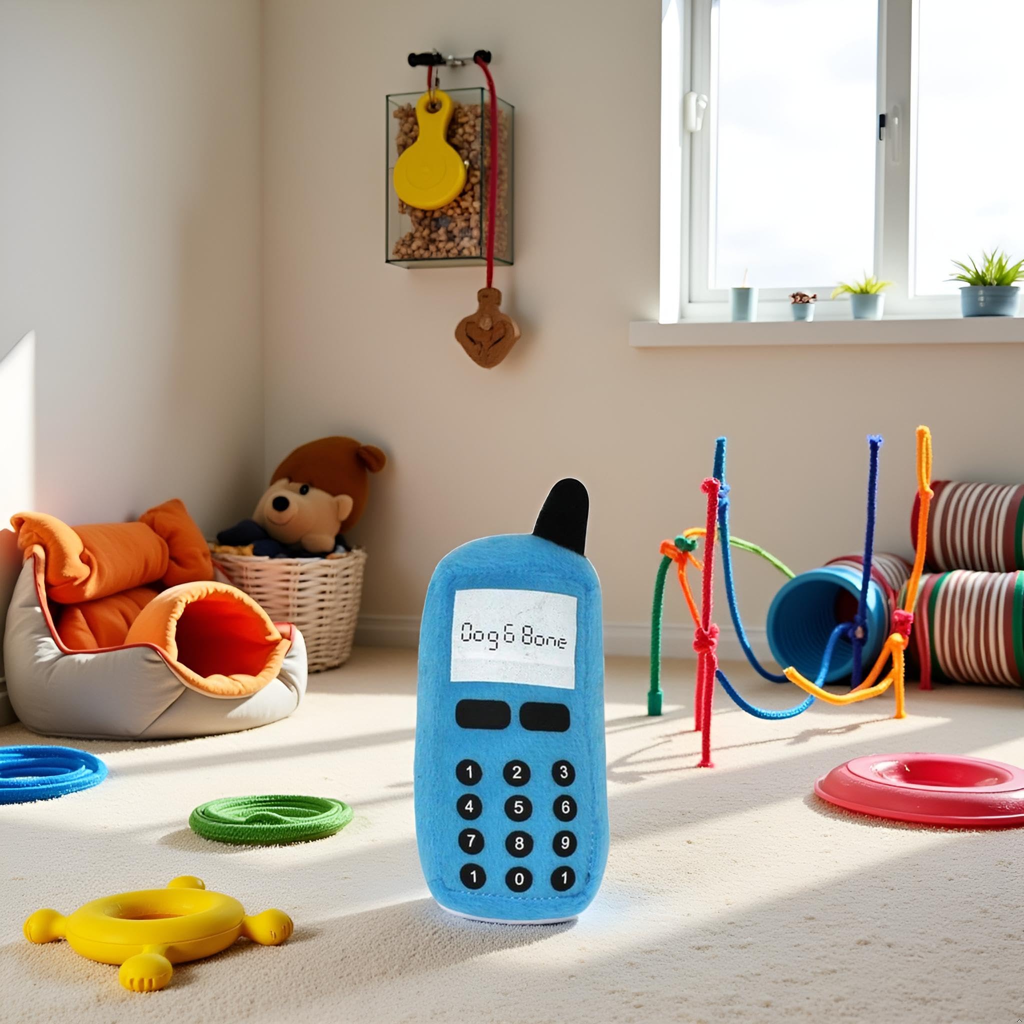 Yjemle Blue Funny Cellphone Shape Plush Doll Playing Training Pet Dog Puppy Chew Squeaky Toughs Plush Fluffy for Awesome Pet Puppy Small Medium Dog Toys - Image 2