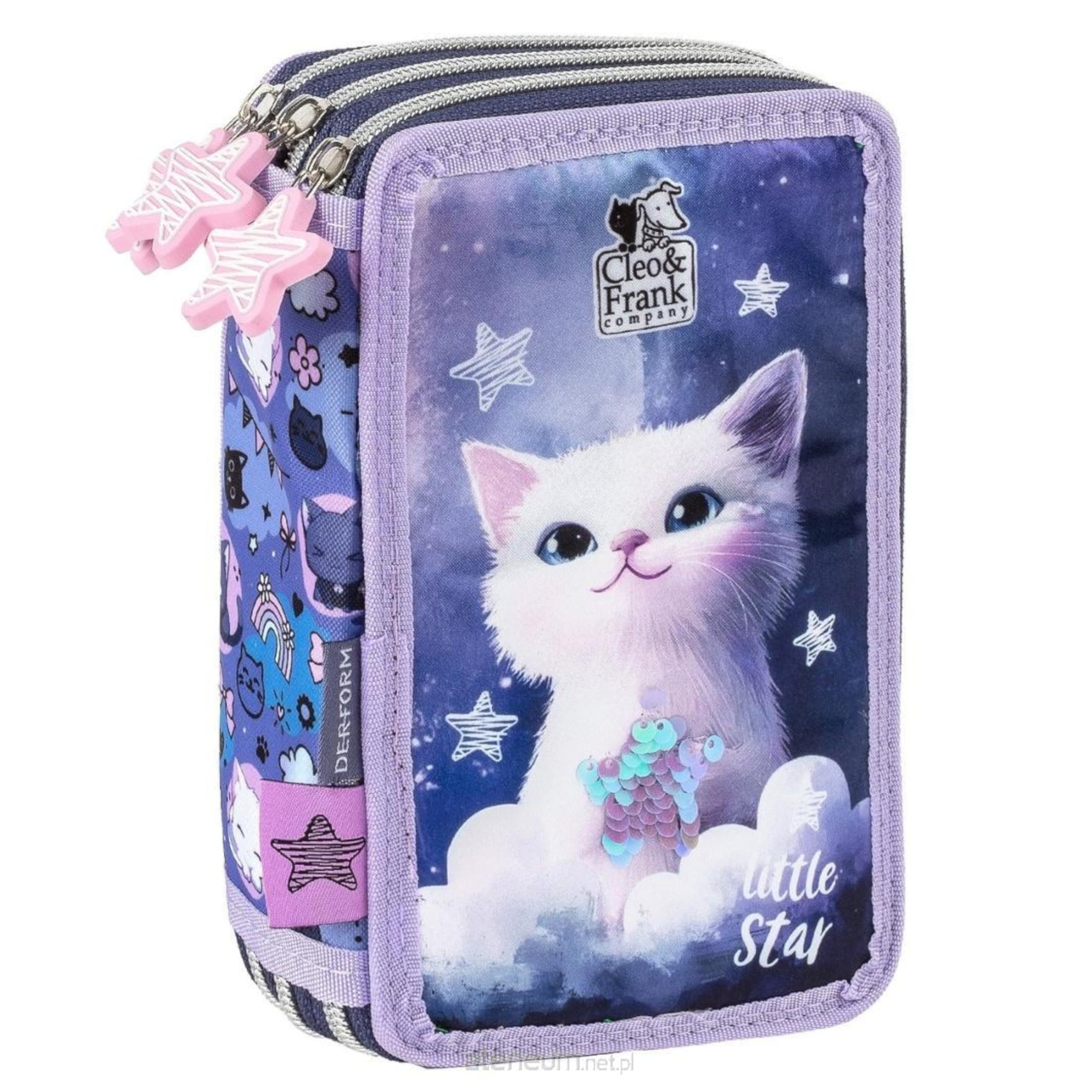 PASO Astuccio con 3 scomparti, astuccio per ragazze, astuccio a 3 scomparti, astuccio per la scuola, motivo: gatto