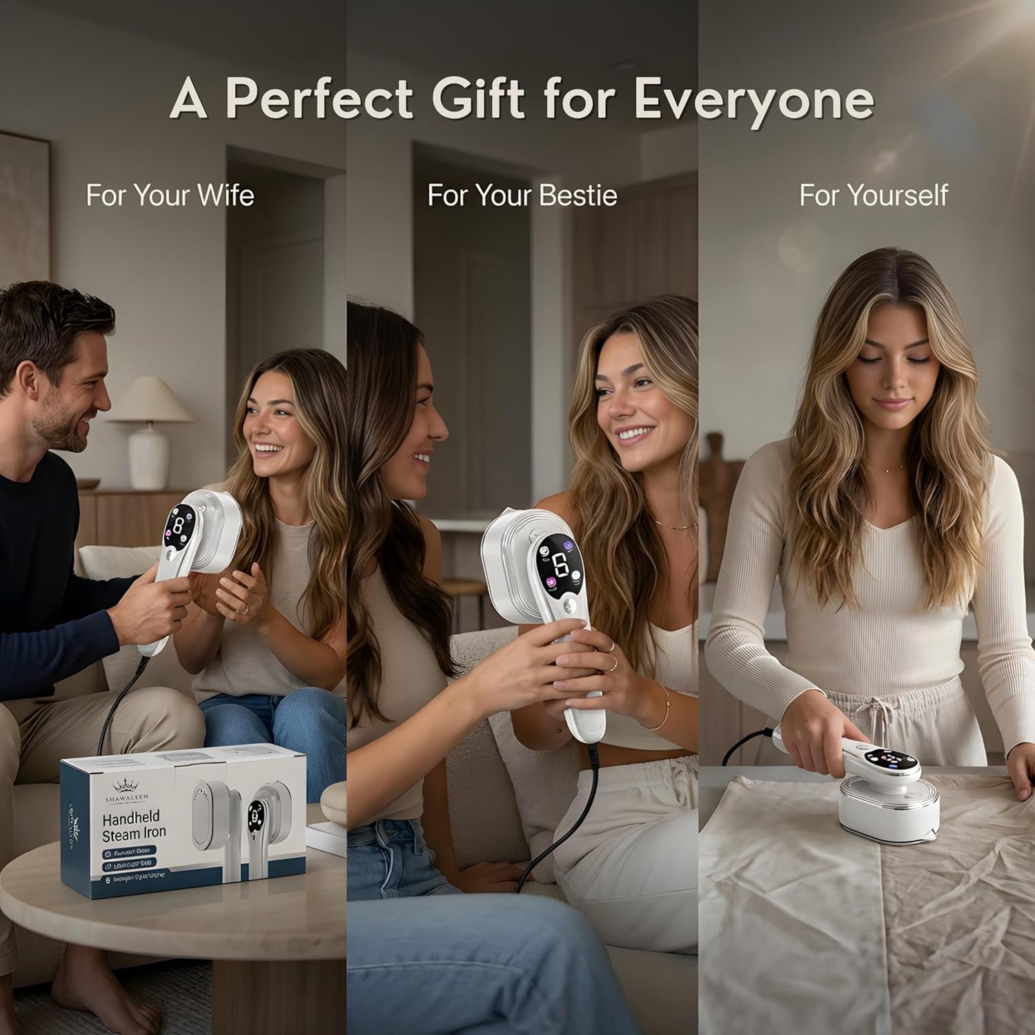 Travel Steamer for Clothes with Ironing Gloves, All-Fabric Wrinkle Removal 4 Adjustable Modes, 10s fast Heat Up, Large Ceramic Heat Panel, 100ml water tank, 2in1 Steamer Iron1200W (110-120V) (WHITE)