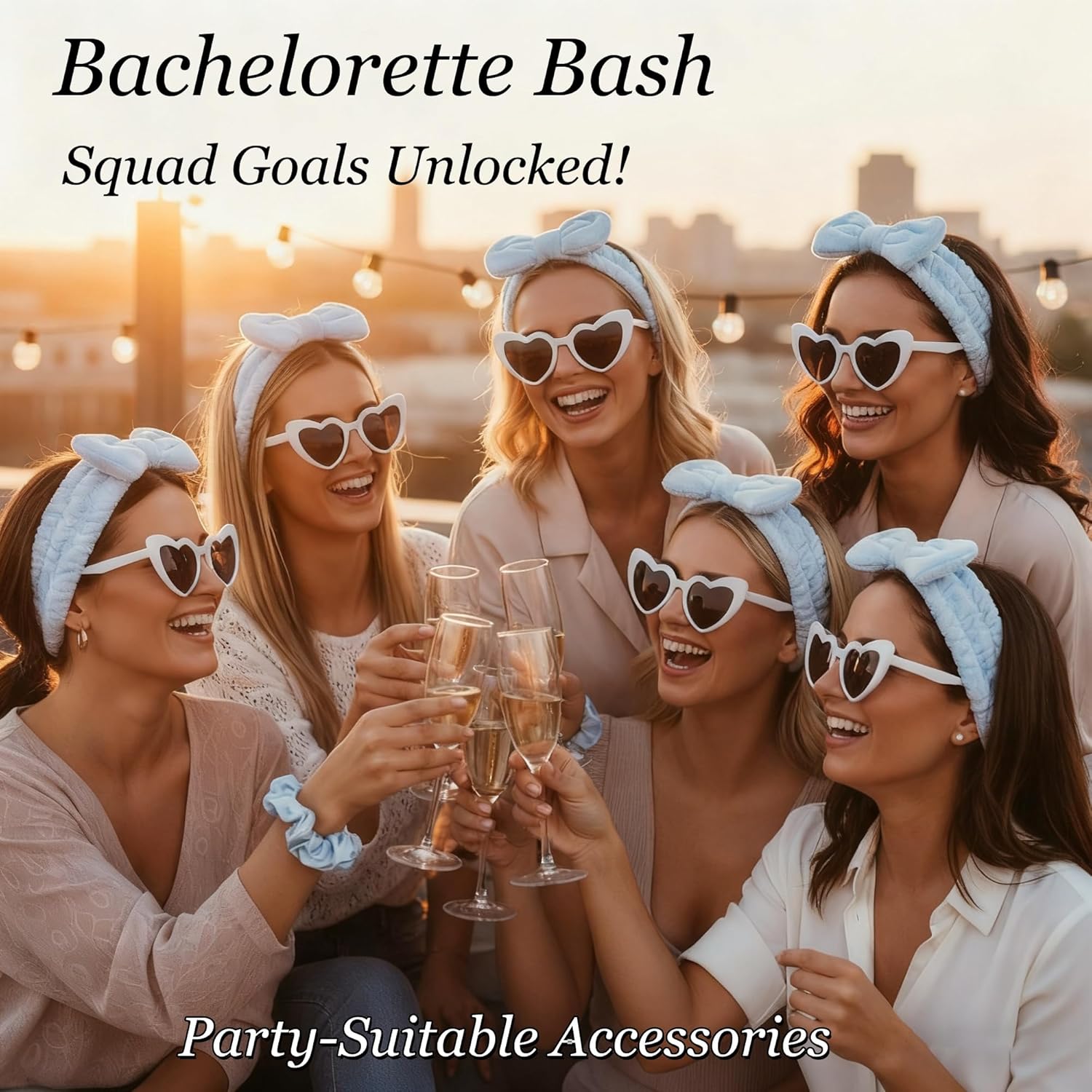 40 Pcs Bridesmaid Gifts Set, 8 Satin Scrunchies, 8 Claw Clips, 8 Headbands, 8 Heart Sunglasses, 8 Organza Bags, Bachelorette Party Favors, Wedding Accessories, White and Dusty Blue