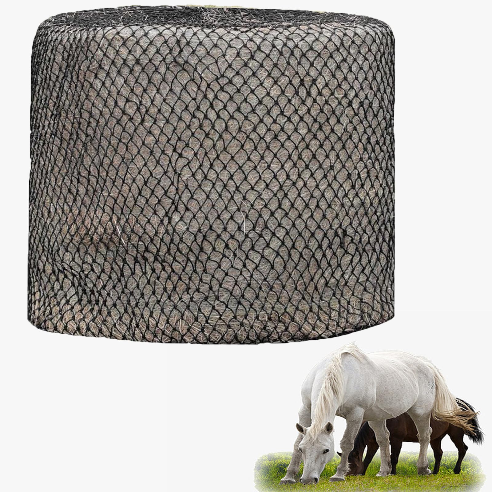 FANYING Round Knotless Bale Net Slow Feed Hay Bag For Horses And Livestock Feeder For Trailer Stalls Simulate Grazing Reduce Waste (Black),L