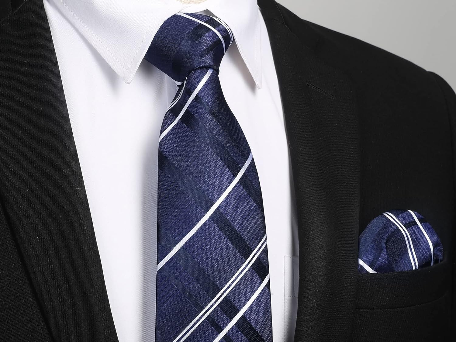 HISDERN Plaid Checkered Tie Handkerchief Woven Classic Formal Men's Necktie & Pocket Square Set - Image 3