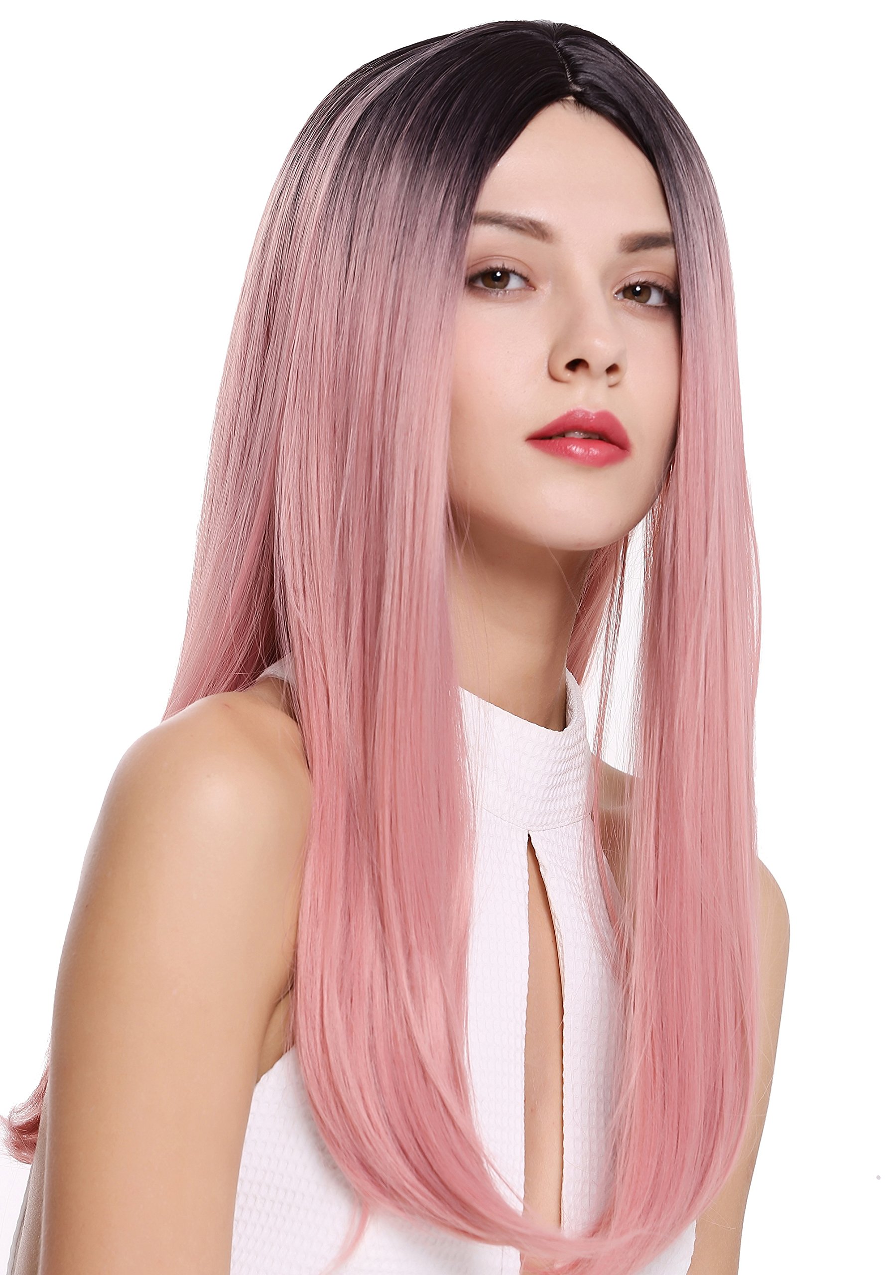 WIG ME UP, ZM-1791-T2312R1B Lady Quality Wig Long Straight Middle-Parting Ombre Black Pink, Black pink (T2312R1B) - Image 2