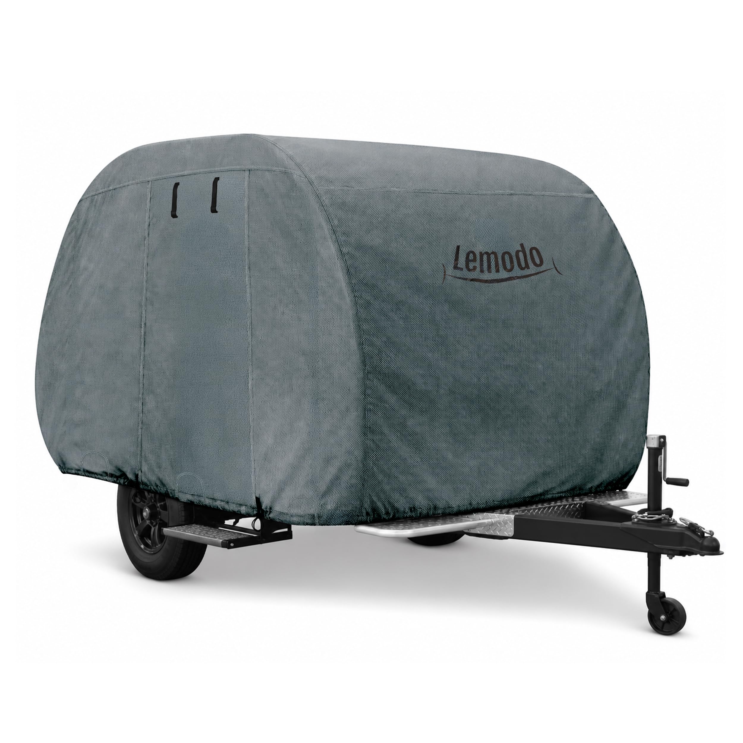 Lemodo Wohnwagen Schutzhülle, 340x195x185 cm, 4-lagige Abdeckplane mit Reißverschluss, 3 Gurtbänder, Gummizug, Tropfenform, Größe L für kleine Wohnwagen, Caravan & Außenstellplatz (Tropfenform - L)