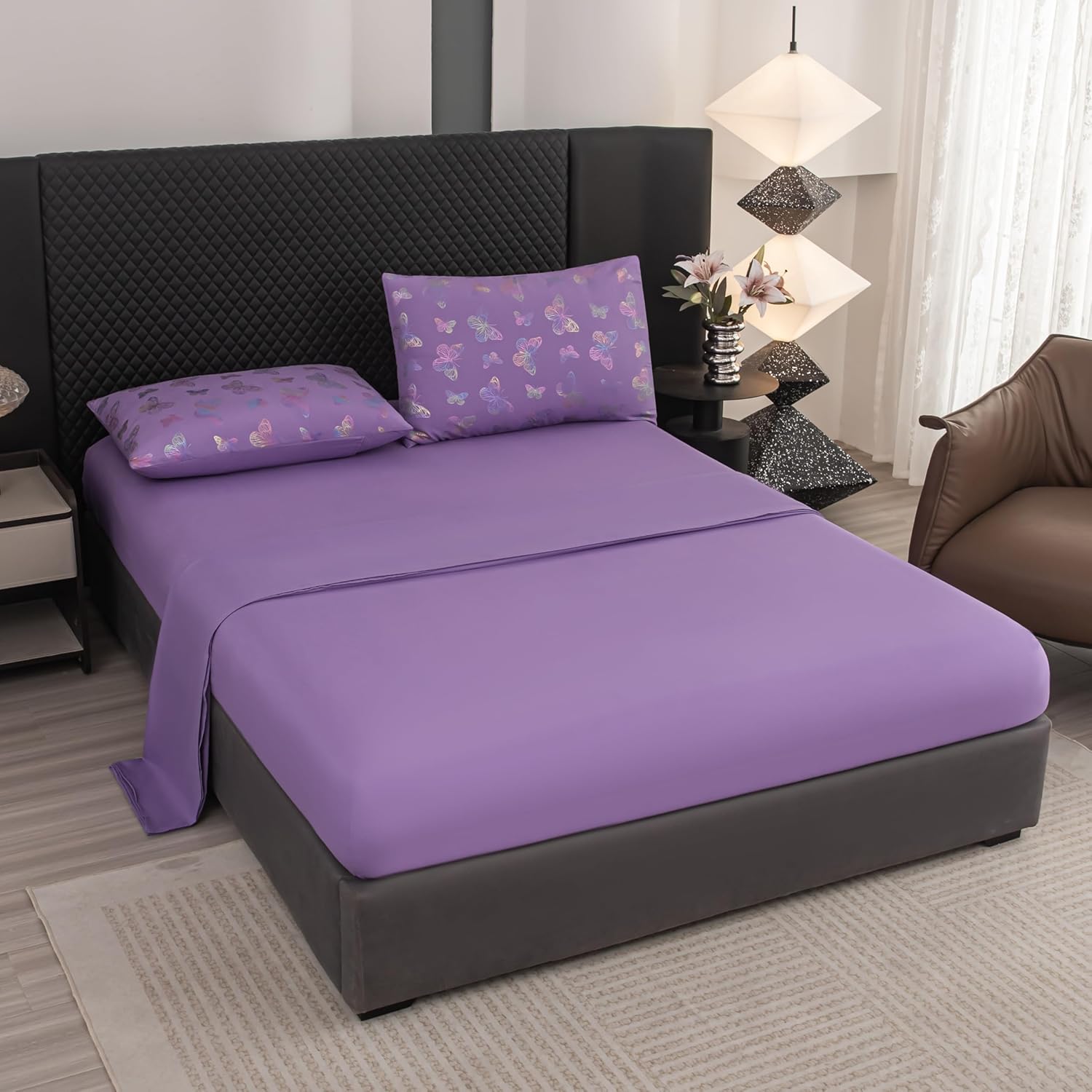 Butterfly Comforter Set Twin,Purple Bedding Twin,Purple Comforter Set,Girls Bedroom Comforter Sets(Purples,5PCS) - Image 5