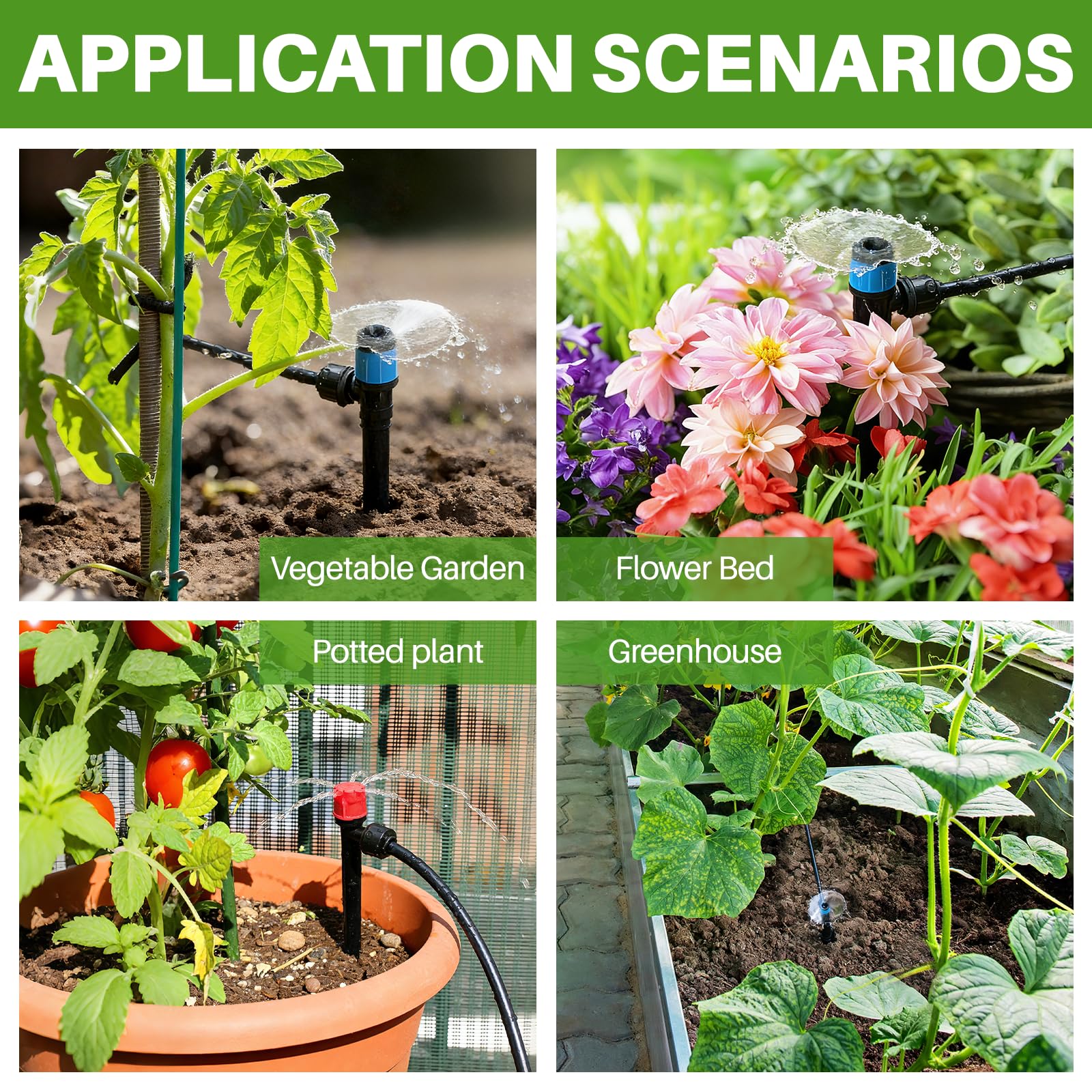 Kit per sistema di irrigazione a goccia, kit di irrigazione automatica da giardino con tubo da 29,9 m 1/4 '' e 14,9 m 1/2", sistema di irrigazione e nebulizzazione a collegamento rapido, accessori per