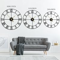 HAITANG 80 cm Nagyméretű Fekete Fali Óra - Modern Fém Kivitel, Római Számlappal, Csendes Járás, Nappali, Hálószoba, Konyha Dekorációhoz 4
