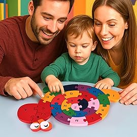 LovesTown Wooden Alphabet Snail Jigsaw Puzzles, Montessori Letters Numbers Building Blocks, Educational Learning Toys for Kids Preschool Activities