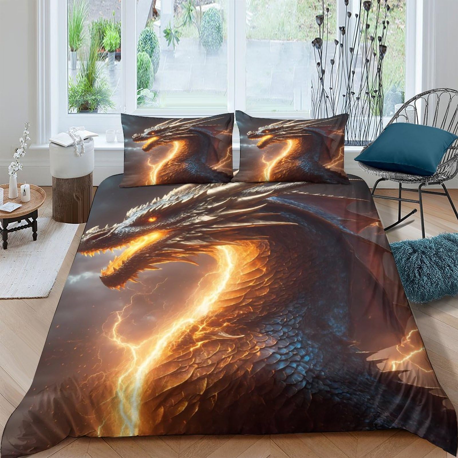 Ctjqhvkz Style-4 3D Printed Fiery Dragon Fitted Sheet Microfiber Soft Mattress Cover For Bedroom Dorm Mattress Protection Decor Single（135X200cm）
