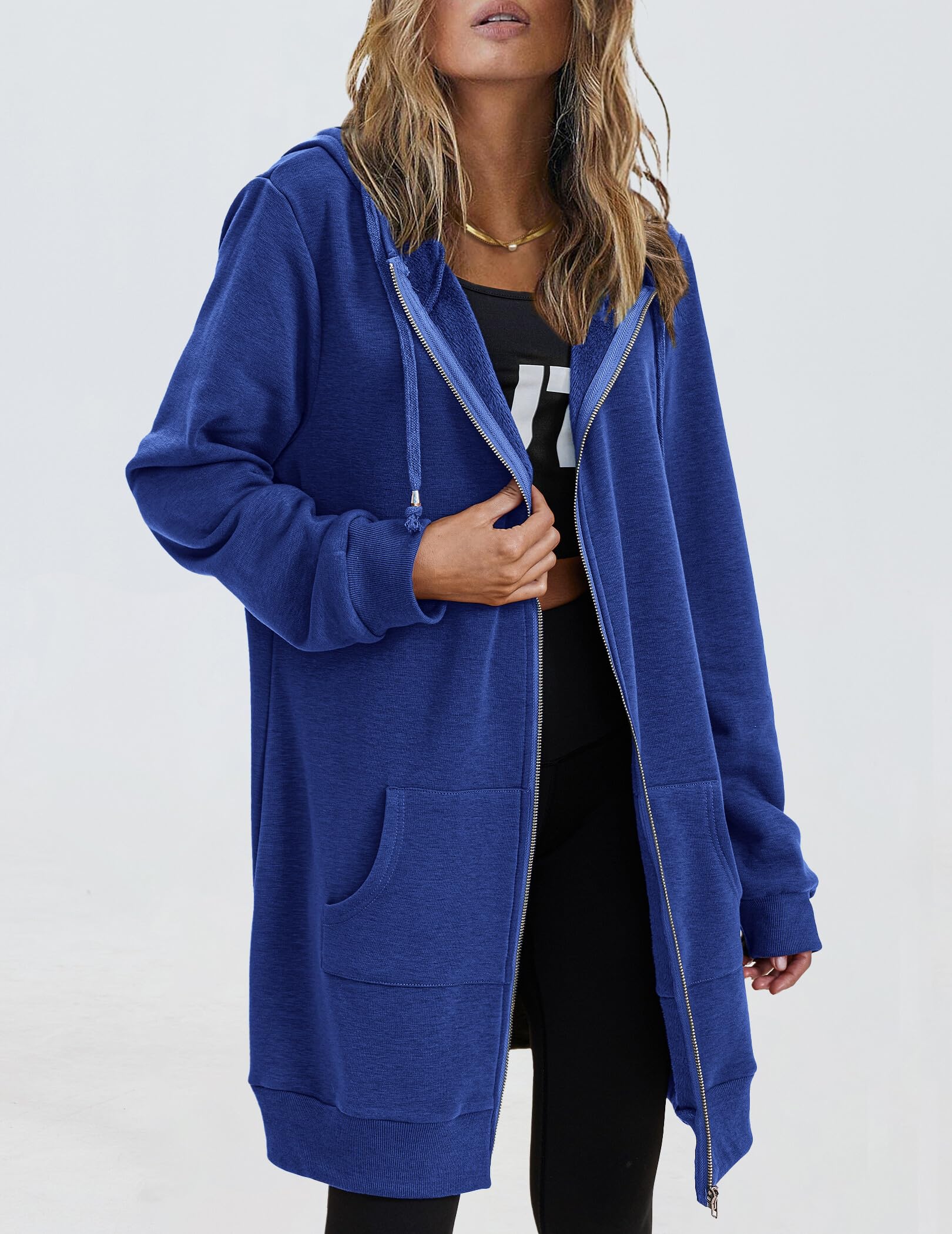 Zeagoo Sweat à capuche zippé pour femme - Tunique longue - En polaire - Décontractée - Manches longues - Automne 2026, violet, 3X-Large