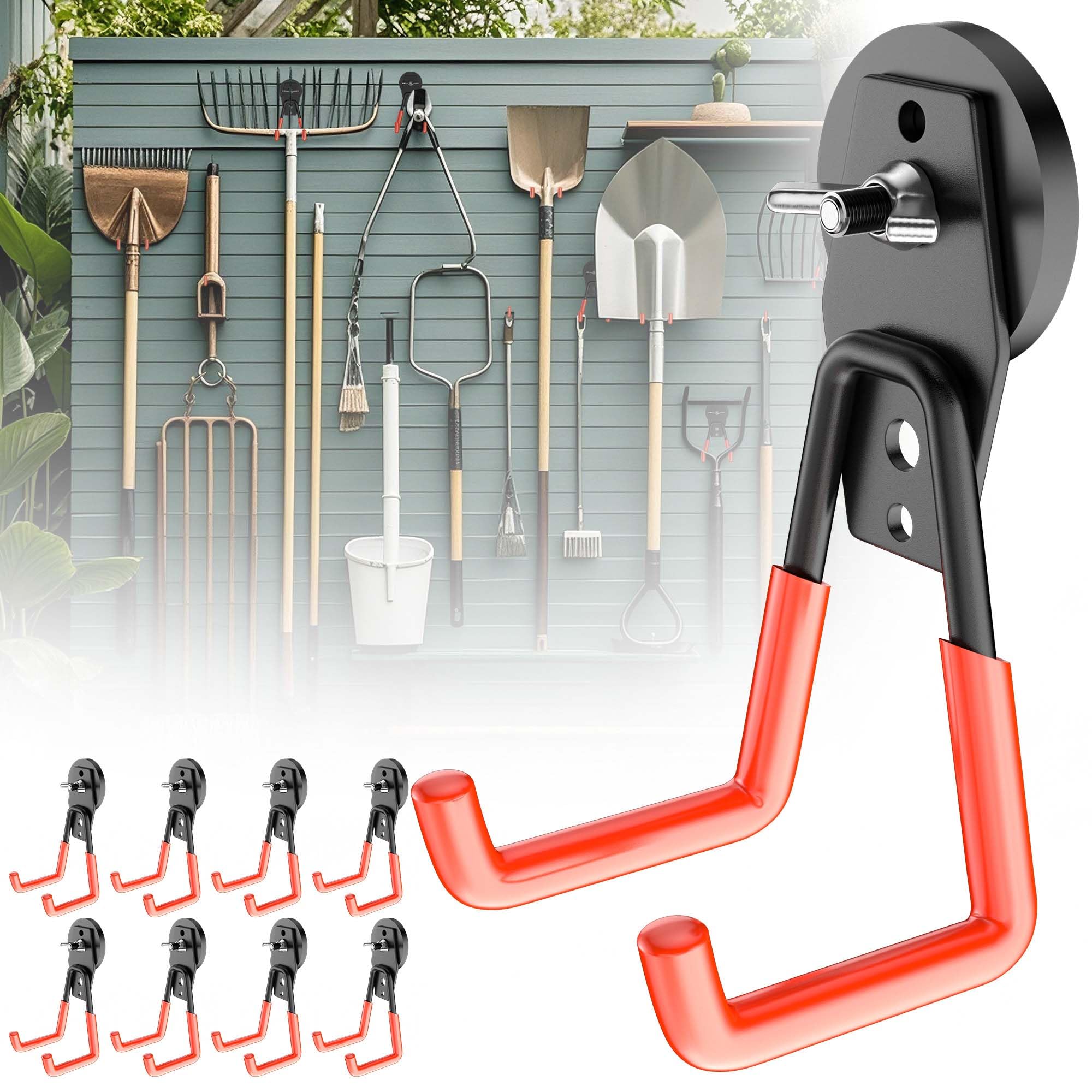 Robuste Magnethaken, große magnetische Aufbewahrungshaken, Aufbewahrungshaken mit Anti-Rutsch-Beschichtung, Neodym-Magnethaken in Industriequalität für Garage (8 Stück, Orange)