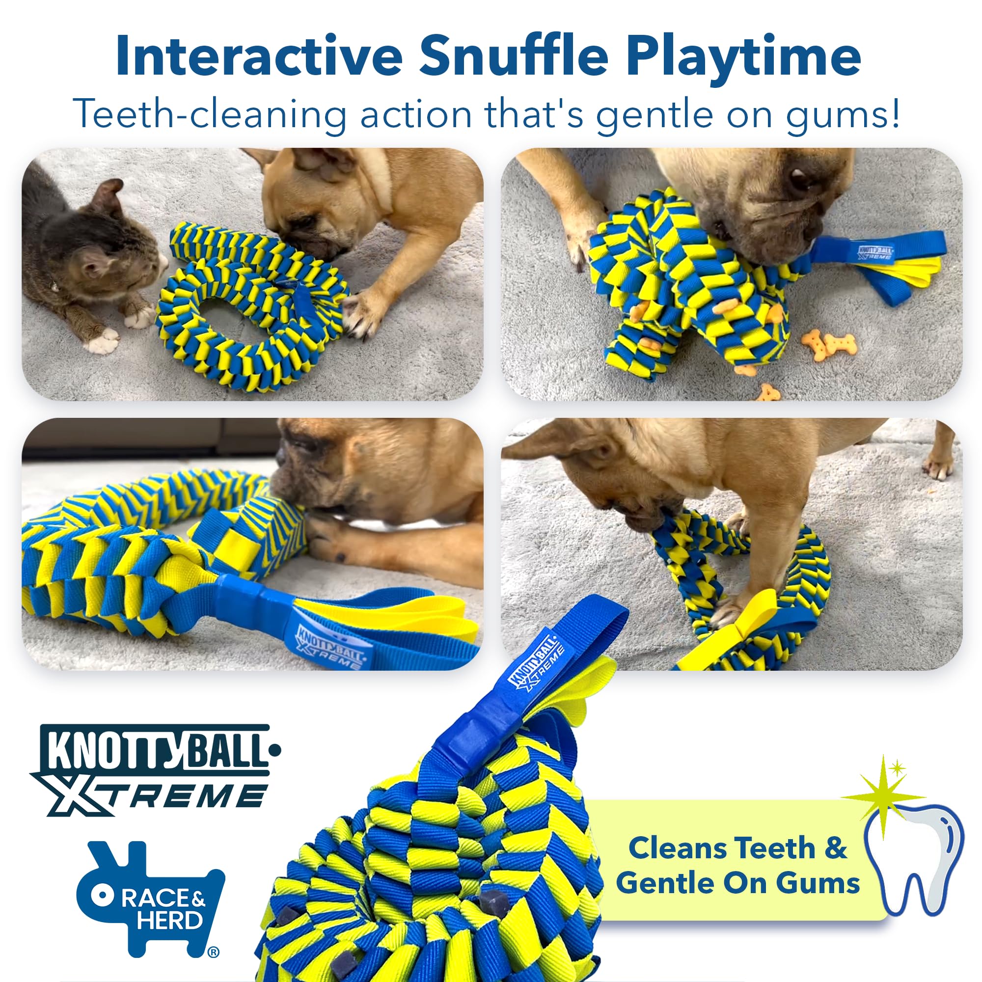 Race&Herd KnottyBall Xtreme Schnüffelball für Hunde – 500 Taschenpuzzle | Hunde-Puzzles für intelligente Hunde, versteckt Trockenfutter in tiefen Stofffalten für Nasenarbeit – maschinenwaschbar