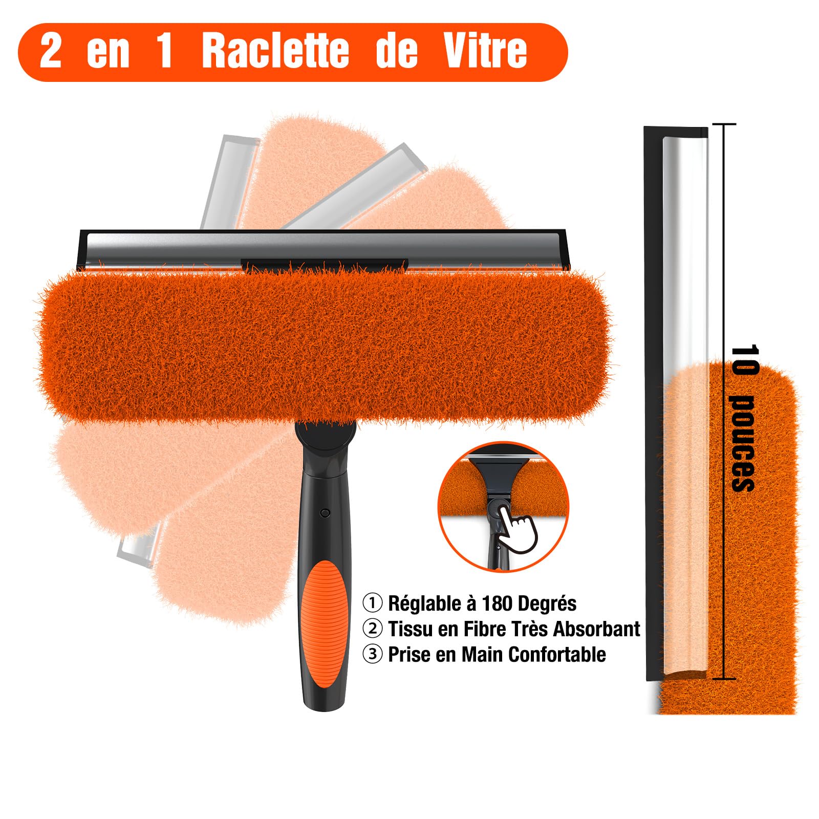 LAANPOLE 6m Raclette Vitre avec Manche Telescopique, 2-en-1 Raclette Vitre Professionnel, Lave Vitre Telescopique pour la Maison avec Perche Telescopique 1,5-6m pour Usage Interieur et Exterieur