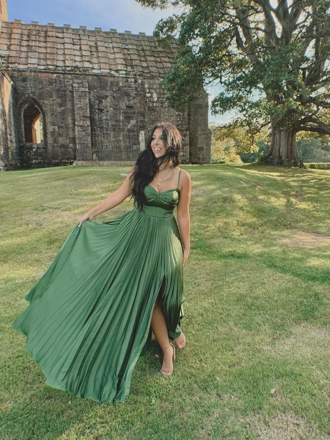 Basgute Satin Bridesmaid Dresses for Women Slit Long A Line Pleated Wedding Guest Dress Formal Cocktail Gown - Image 7