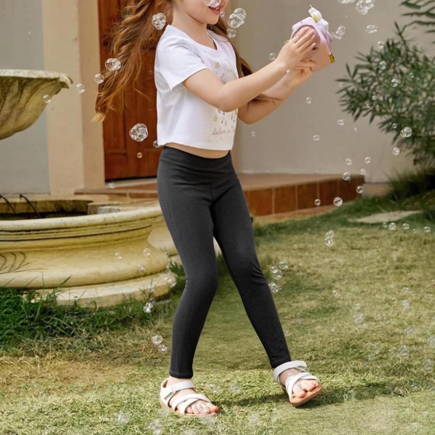 4 Pack Girls Cotton Leggings Stretchy Yoga Pants Kids Soft Full Length Solid Leggings - Image 6