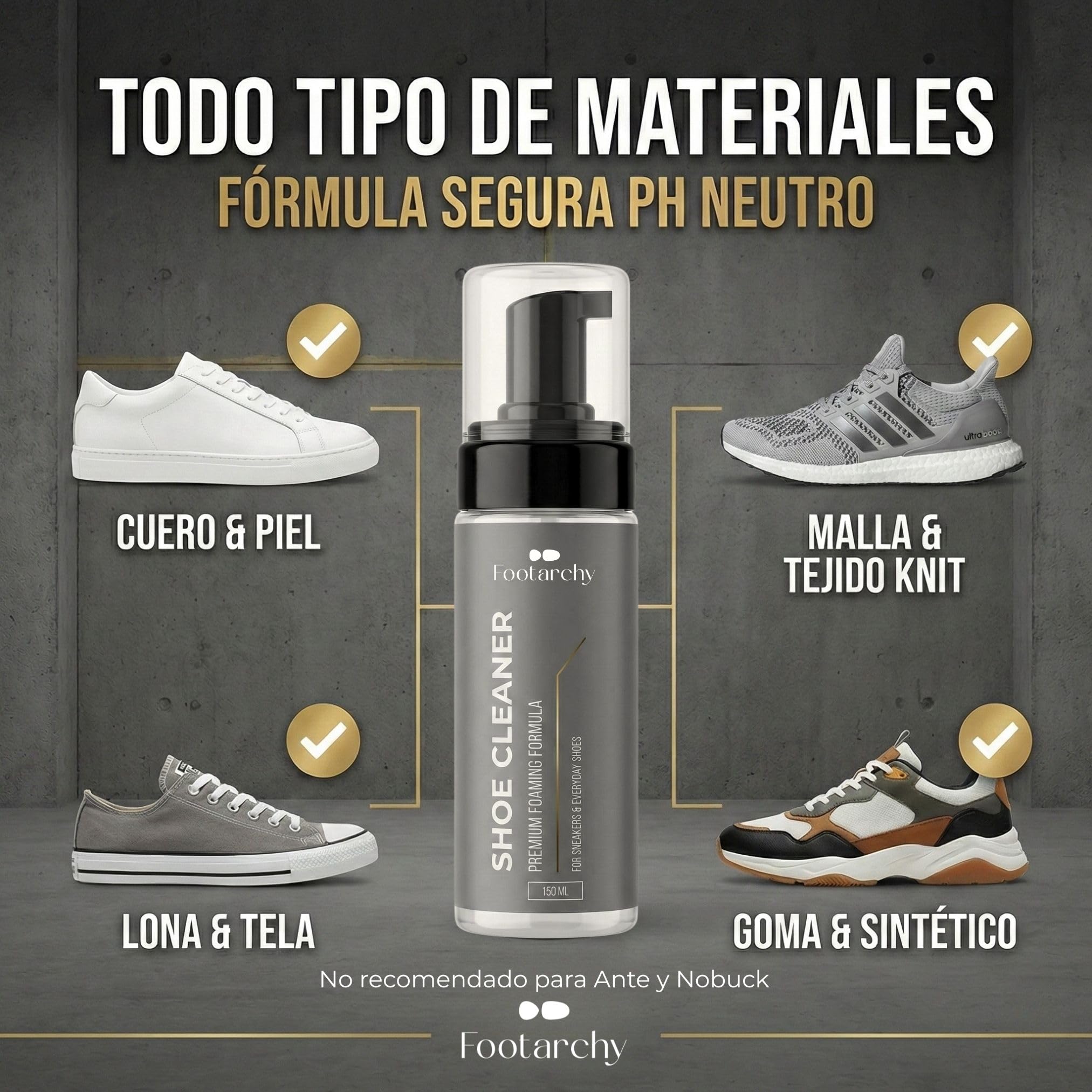Footarchy Kit Limpieza Zapatillas Profesional - Espuma 150ml con 2 Cepillos (Soft y Hard) y Microfibra Doble Cara, Ideal para Cuero Goma Plastico y Suelas - Limpiador Zapatos sin agua — view 6