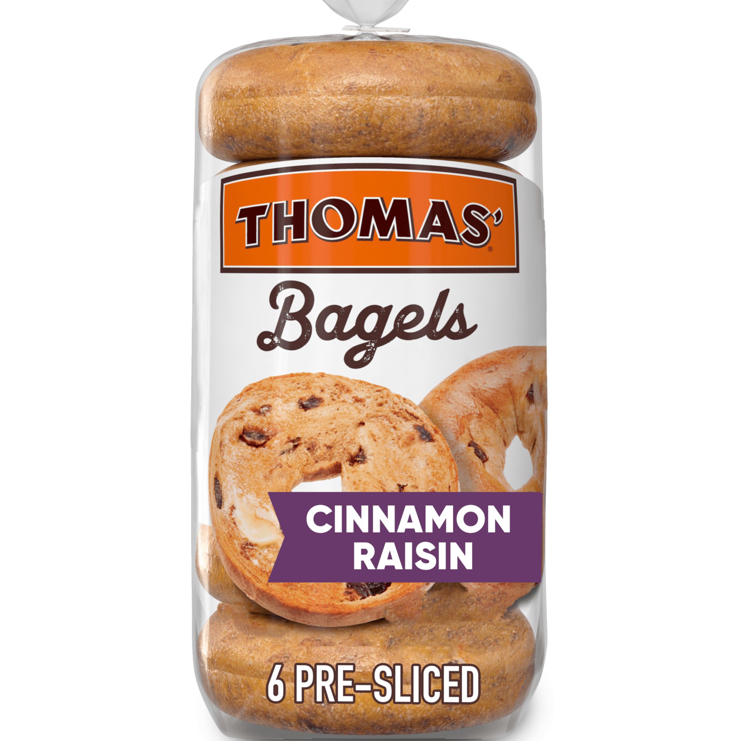 Thomas’ Cinnamon Raisin Bagels, 6 Pre Sliced Bagels with No High Fructose Corn Syrup, 20 Oz Bag