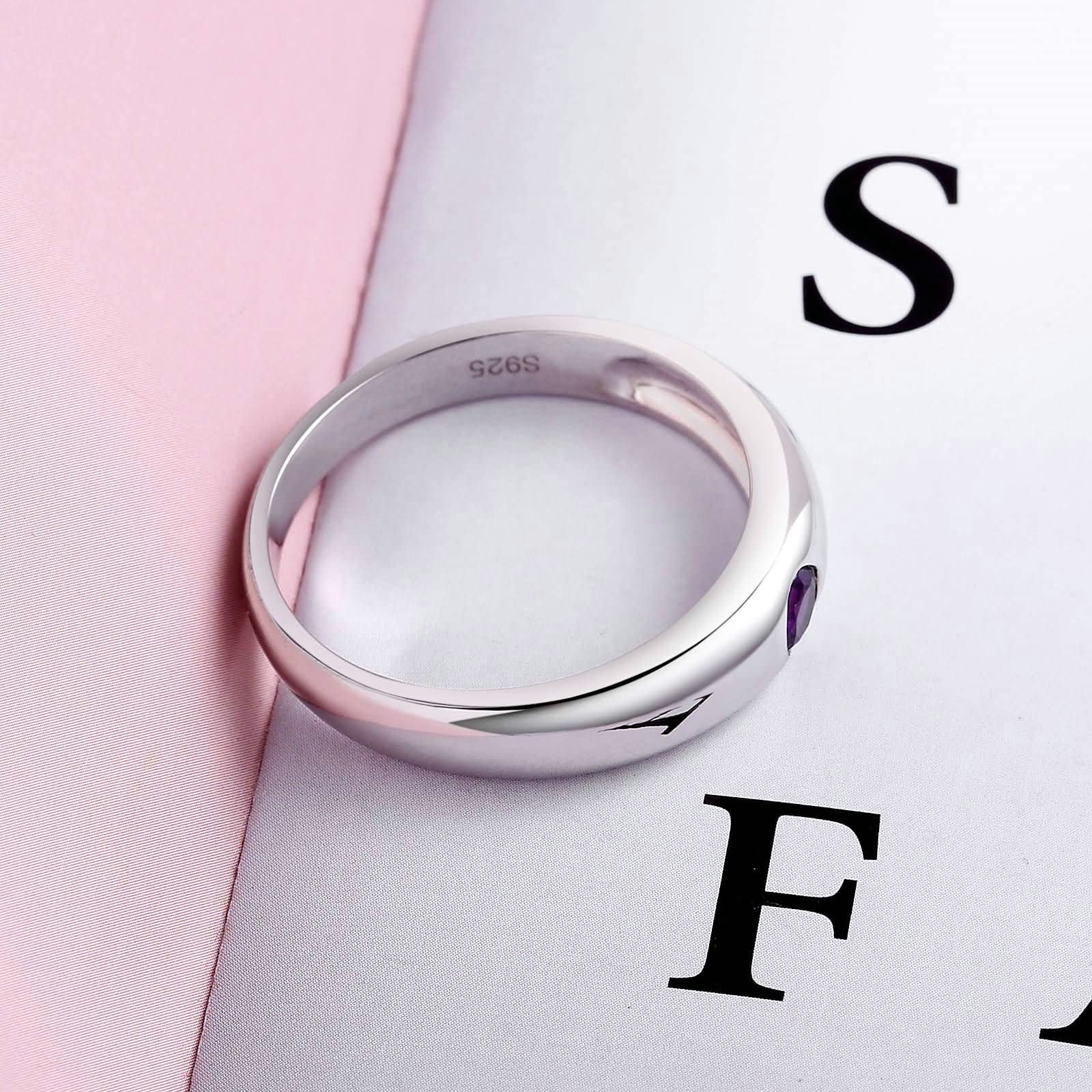 Fedine Argento 925 Donna,FEDI Nuziali Solitario Rotondo 3.5x3.5MM Zirconia Cubica Anello Matrimonio Donna Argento Viola
