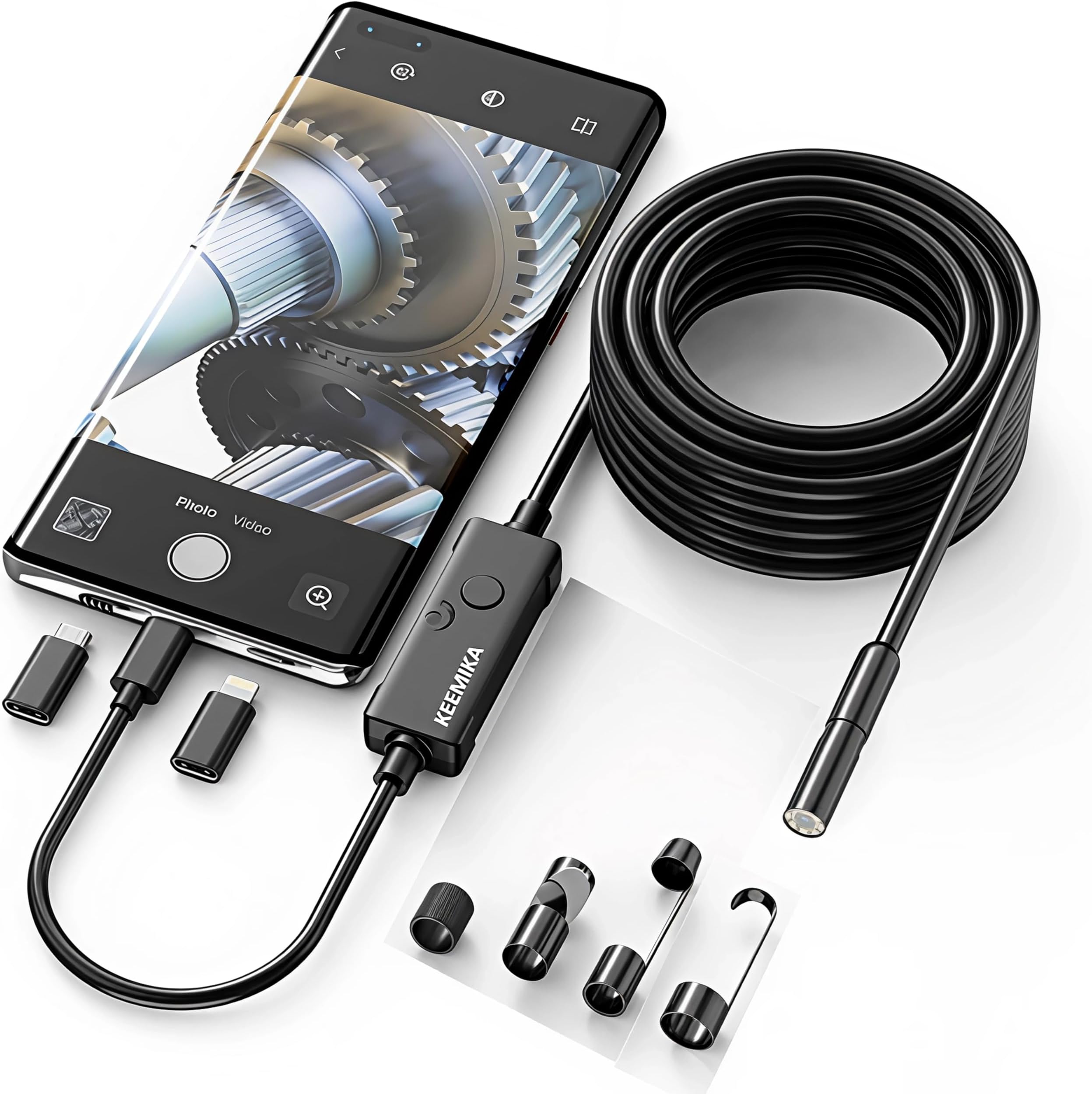 1920P HD 16.4FT Endoscope Camera with Light, USB Type C Borescope, Pipe Semi-Rigid Snake Cable, Scope with 8 LED Lights for Android and iOS Smartphones, iPhone, iPad, Samsung. KEEMIKA