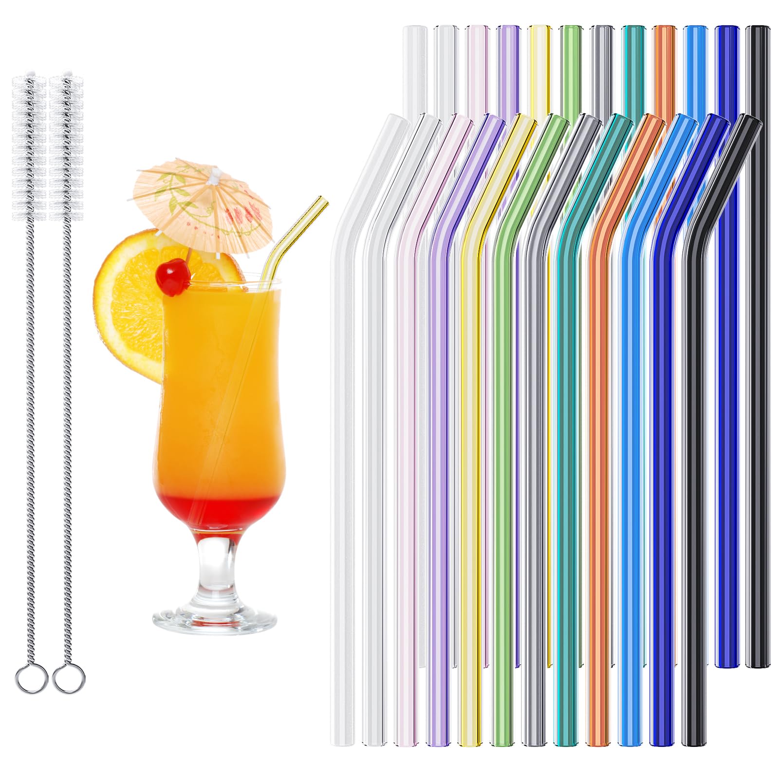 GRÄWE Pailles En Verre Trempé Multicolore - Lot De 5 - Réutilisables Et Écologiques - 23 Cm