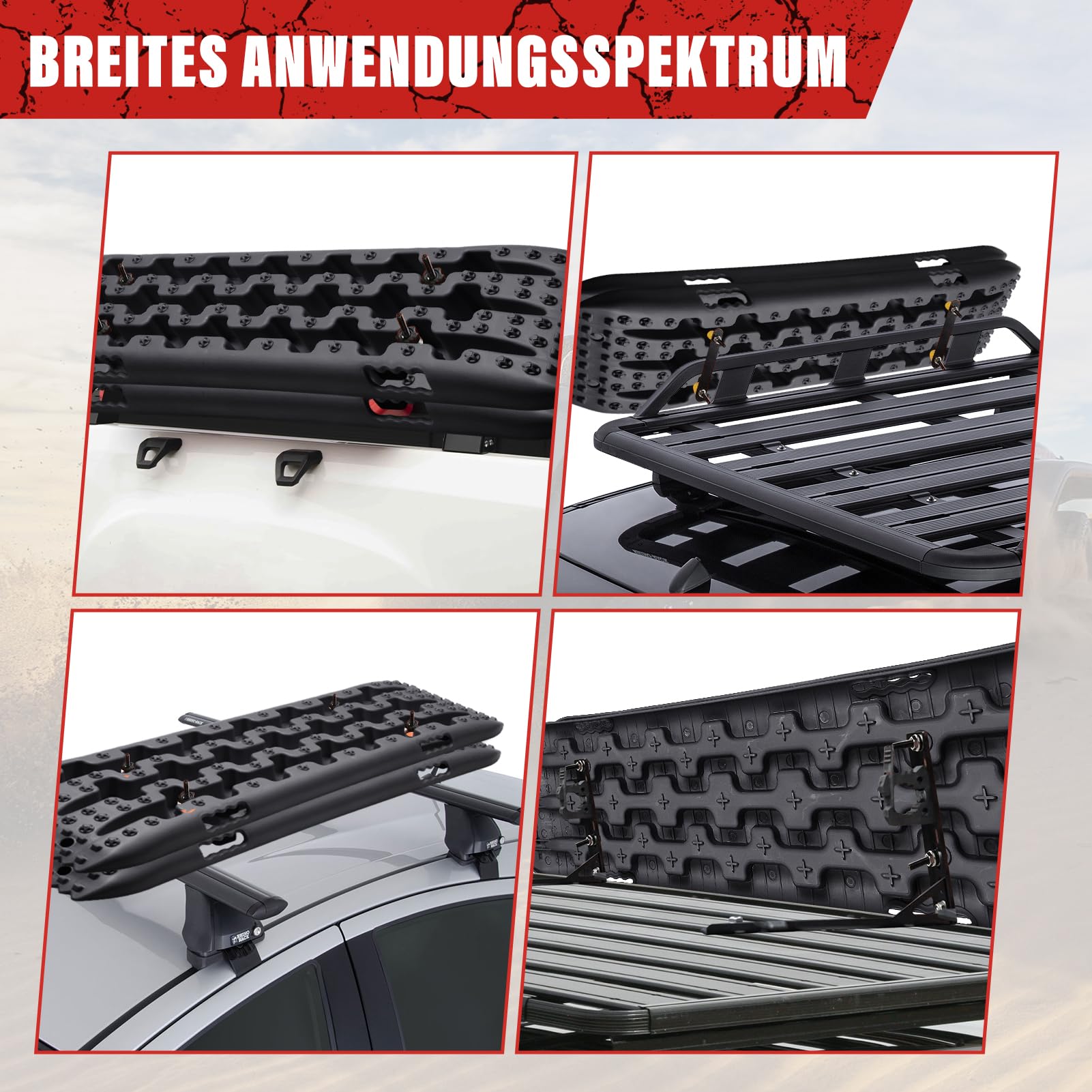 Sandbleche Offroad 2 Stück - 10-Tonnen-Nylon-Traktionsmatten Für Schnee & Schlamm | Anfahrhilfe | Tiefe Rillen & Antirutsch-Piksel | Kompatibel Mit, LKW & Geländewagen | Schwarz