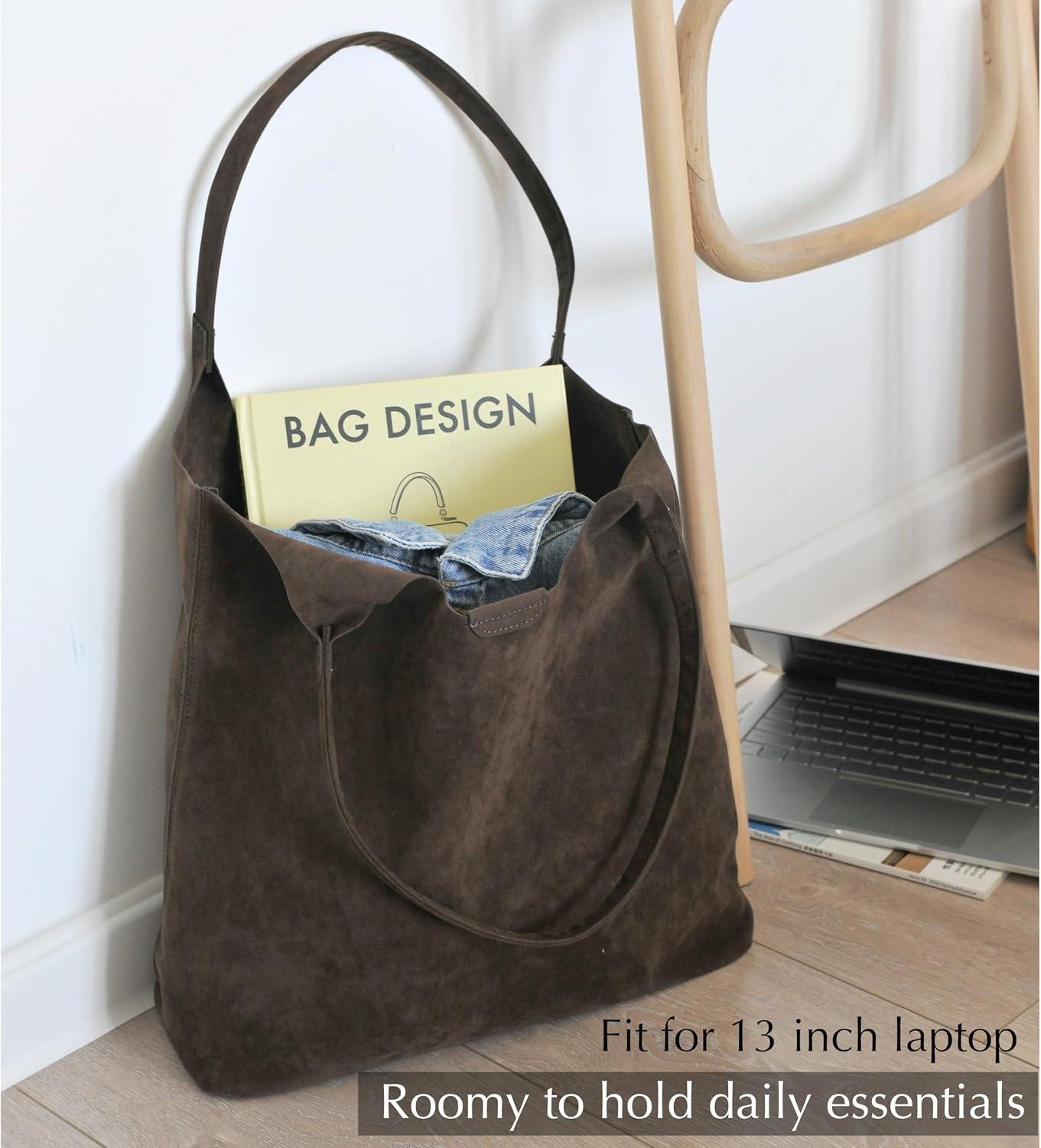 Soft Faux Suede Tote Bag for Women - Magnetic Closure Hobo Handbag, Casual Vegan Leather Purse​