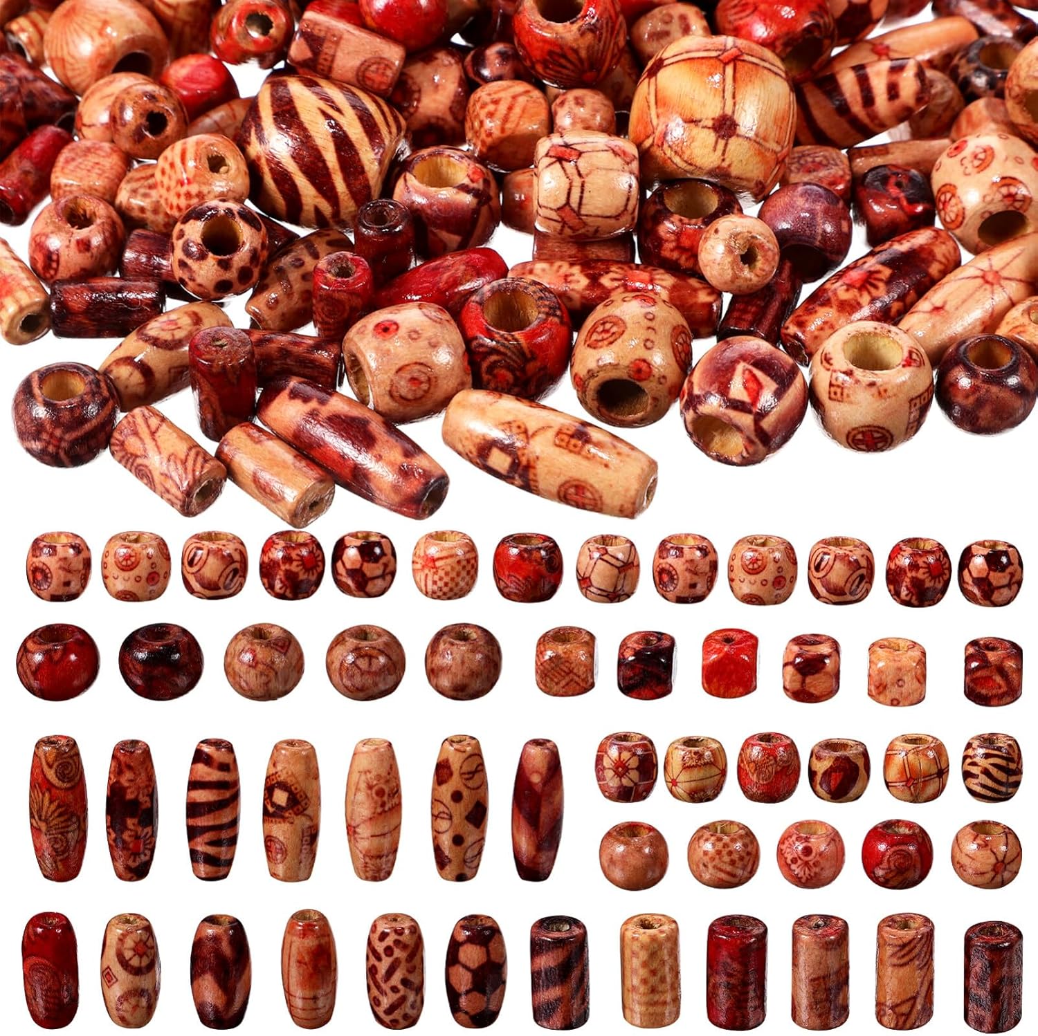 Mixed Painted Tumbled Wood Spacer Beads Loose Wooden Beads for Hair Braiding 400pcs