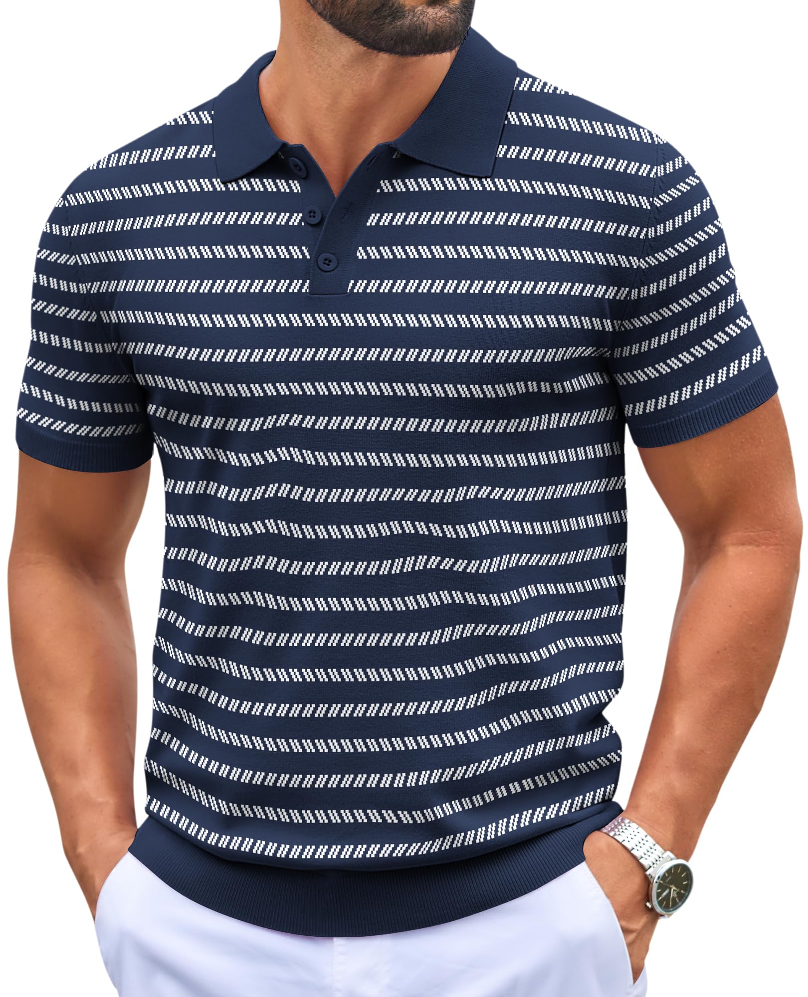 COOFANDY Polo da uomo in maglia, casual, a maniche corte, con bottoni, classica camicia da golf
