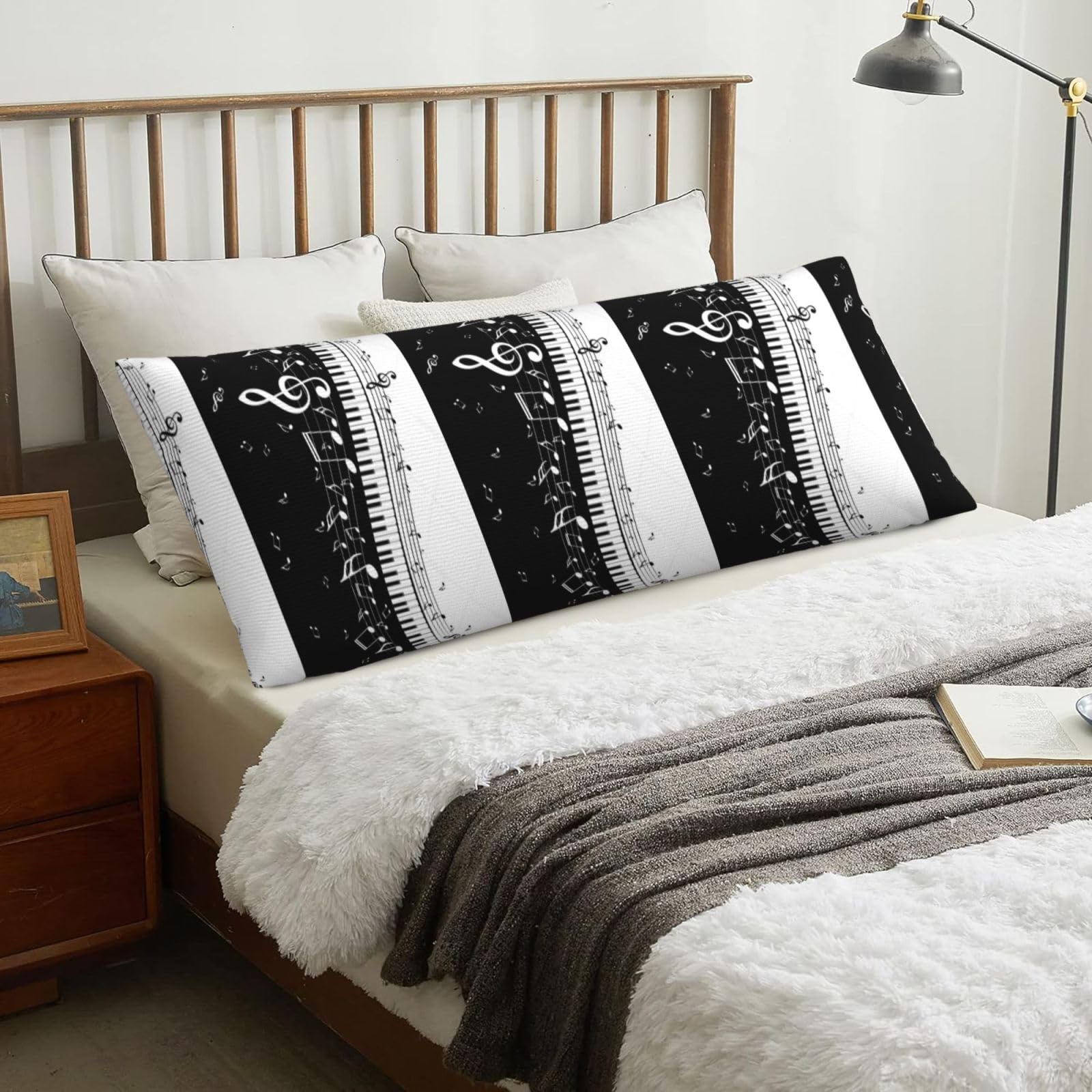 Flying Music Notes Musical Piano Keys, Body Pillow Cover with Zipper,Long Body Pillowcase 20 x 60 in