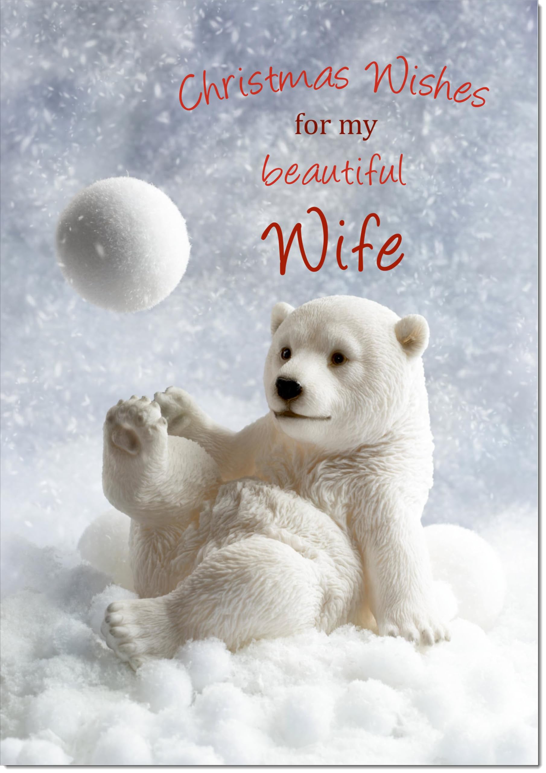 doodlecards Wife Christmas Card Polar Bear and Snowball Large A4 Size Christmas Card for Wife with Plain Envelope — image 1