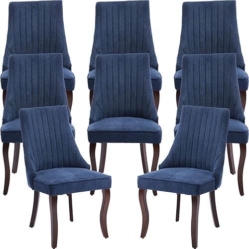 Miniatura 36 de Juego de 8 sillas de comedor modernas de mediados de siglo, sillas tapizadas de lino beige para cocina y comedor, sillas de cocina con patas de