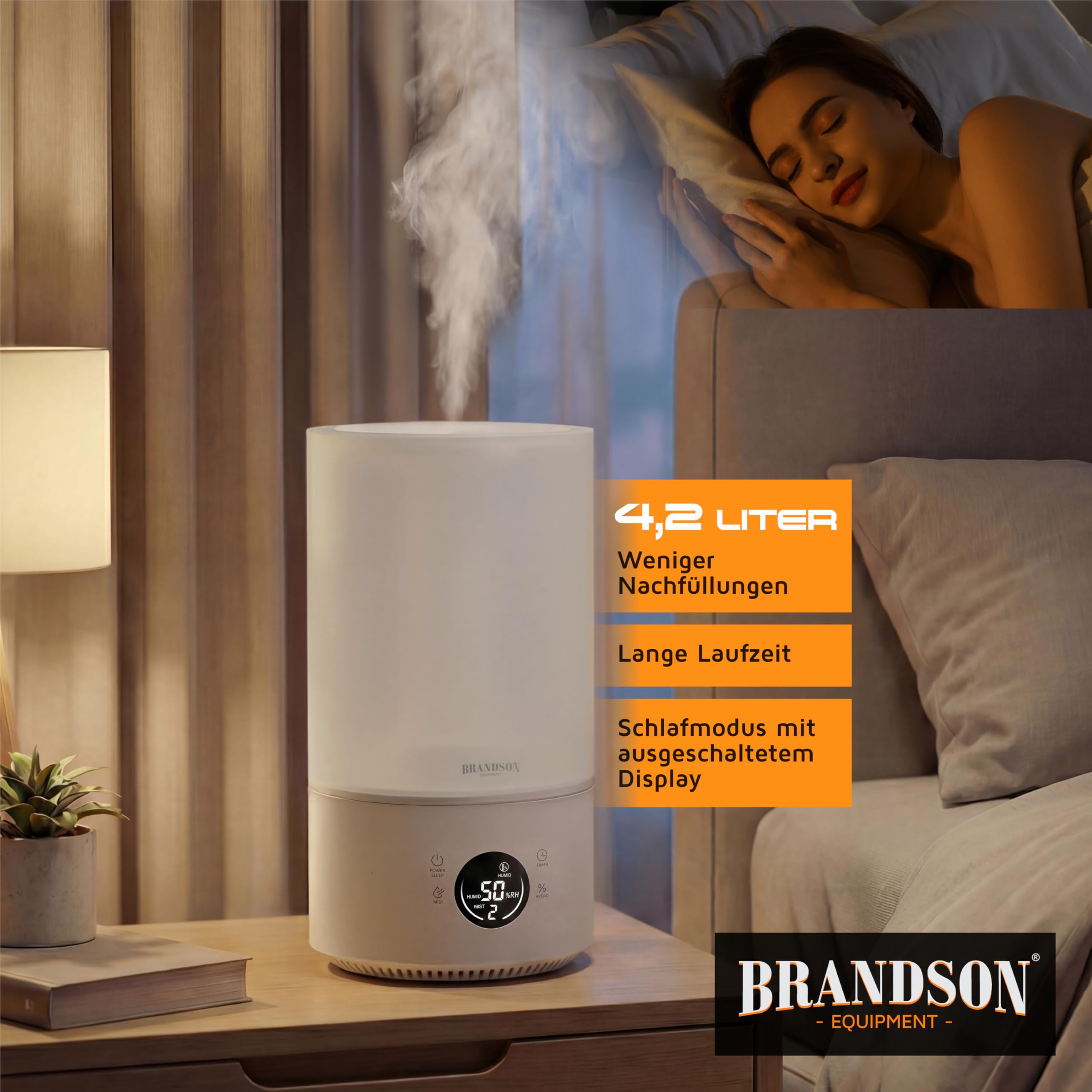 Arendo - Luftbefeuchter digital Display - 4,2 Liter - Fernbedienung - leise - 3 Nebelstufen - Sleep Funktion - Timer – Büro Wohnimmer Schlafzimmer