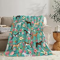 Vista 2 de Manta con estampado de caballos, con estampado de caballos y flores, para niñas, niños y adultos, súper cálida, suave y acogedora, manta de franela