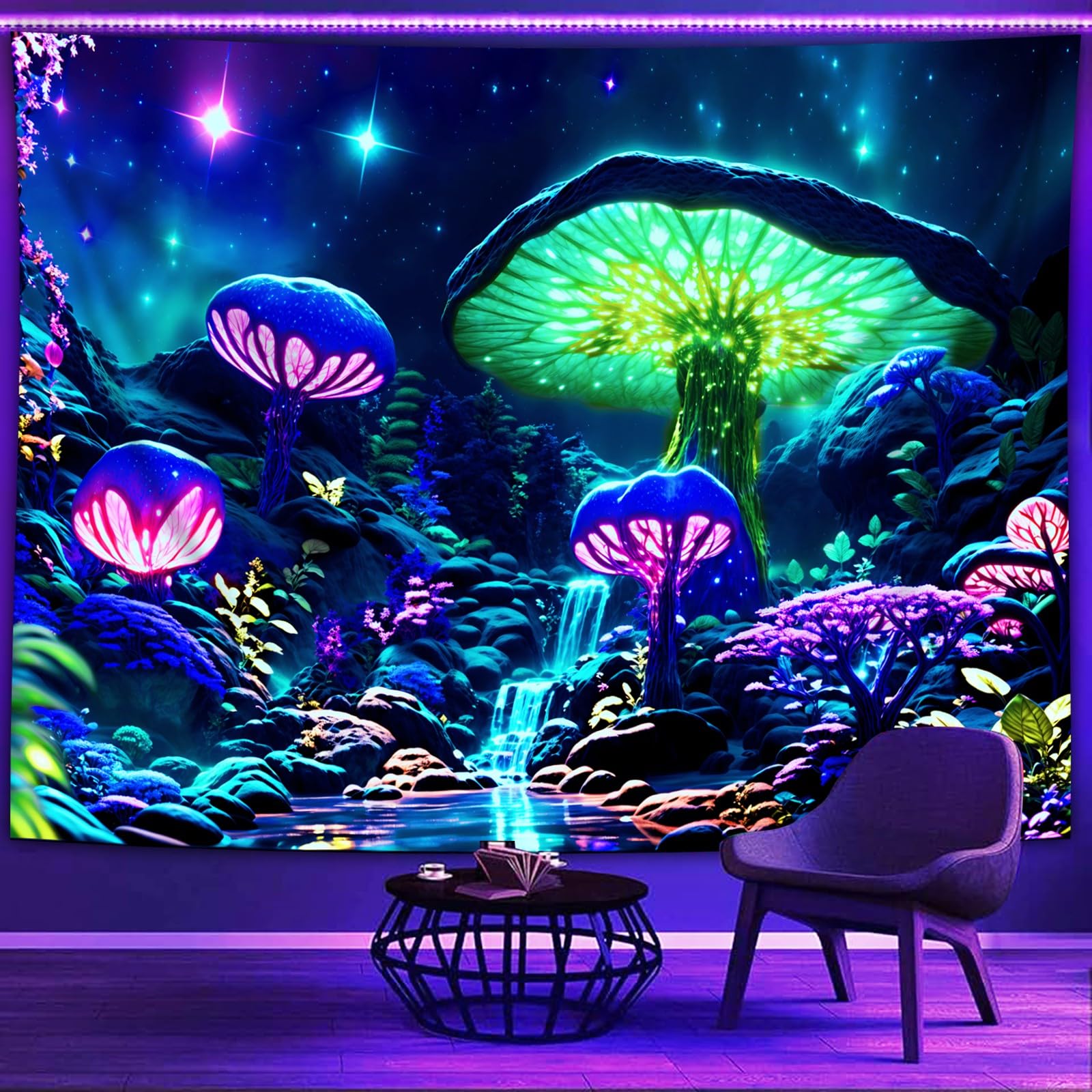Amazon.com: PSYHILAR Blacklight Poster Mushroom Tapestry for