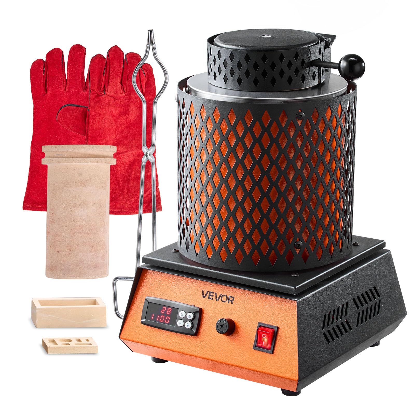 VEVOR Forno di Fusione Elettrico, 1500 W Macchina per Fusione di Metalli da 1150 ℃ con Crogiolo in Ceramica da 5 kg, Kit per Oro per la Creazione di Gioielli, Barre di Metallo, Componenti Metallici