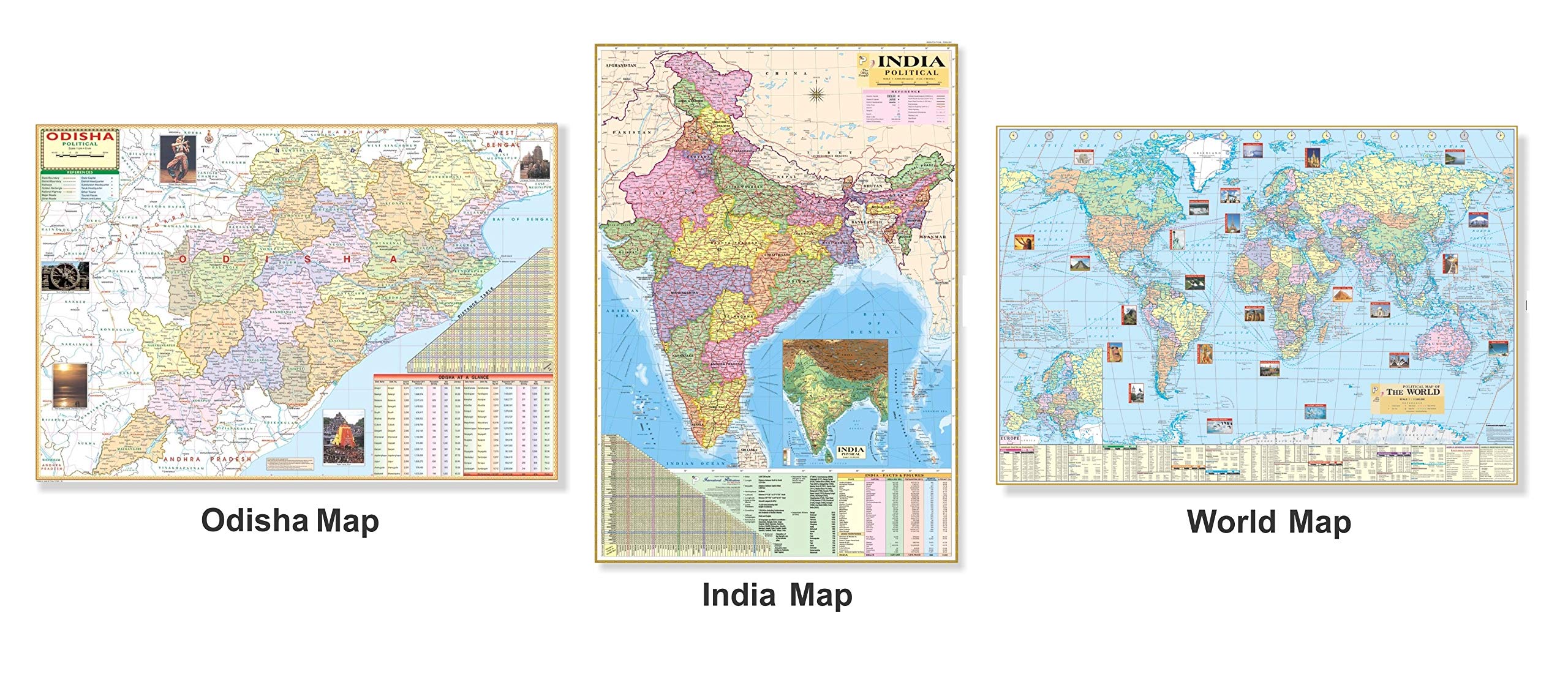 Odisha Map, India Map and World Map. All Map Size : 100x70 cm (40"x28" inch). With Important Fact and Figure. Ideal Map For Aspirant of UPSC , PCS , SSC , RAILWAY Exam and Other Competitive Exam. Updated Map