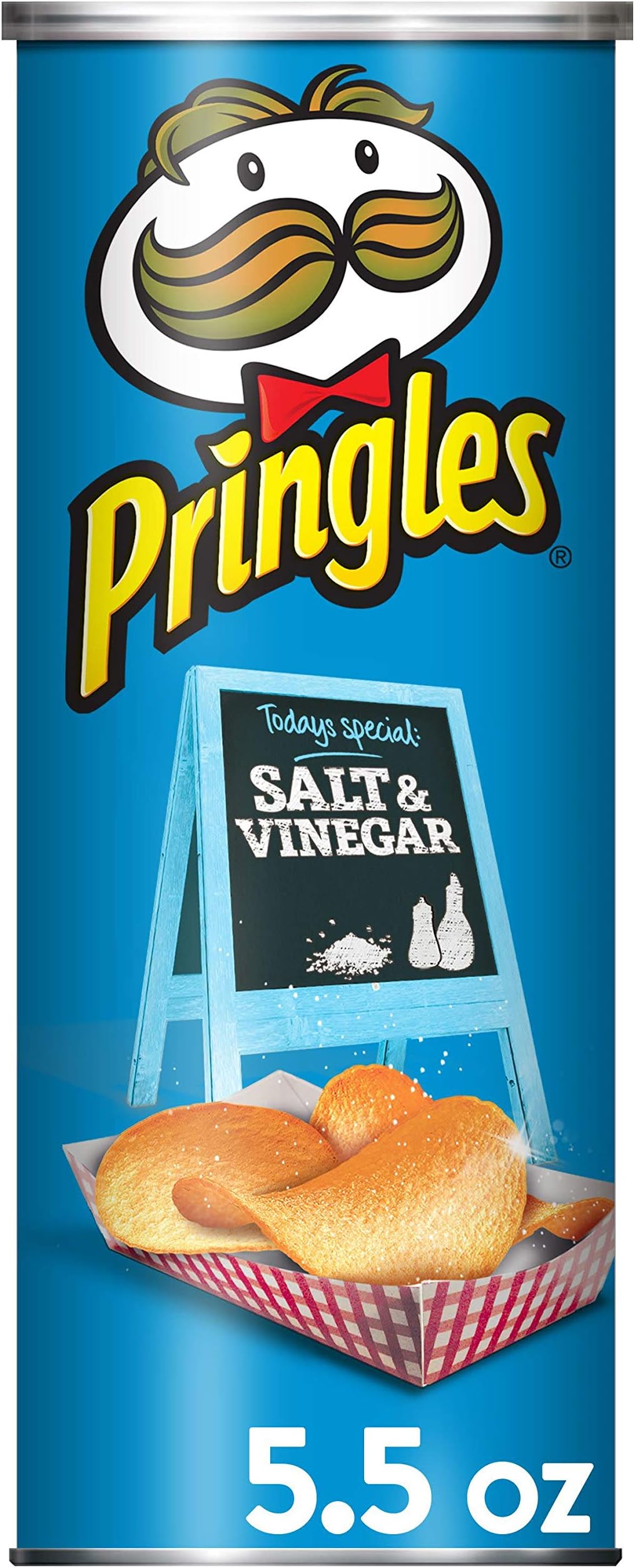 Pringles Potato Crisps Chips, Salt and Vinegar Flavored, 5.5 oz Can